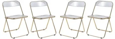 Lawrence Acrylic Folding Chair With Gold Metal Frame, Set of 4