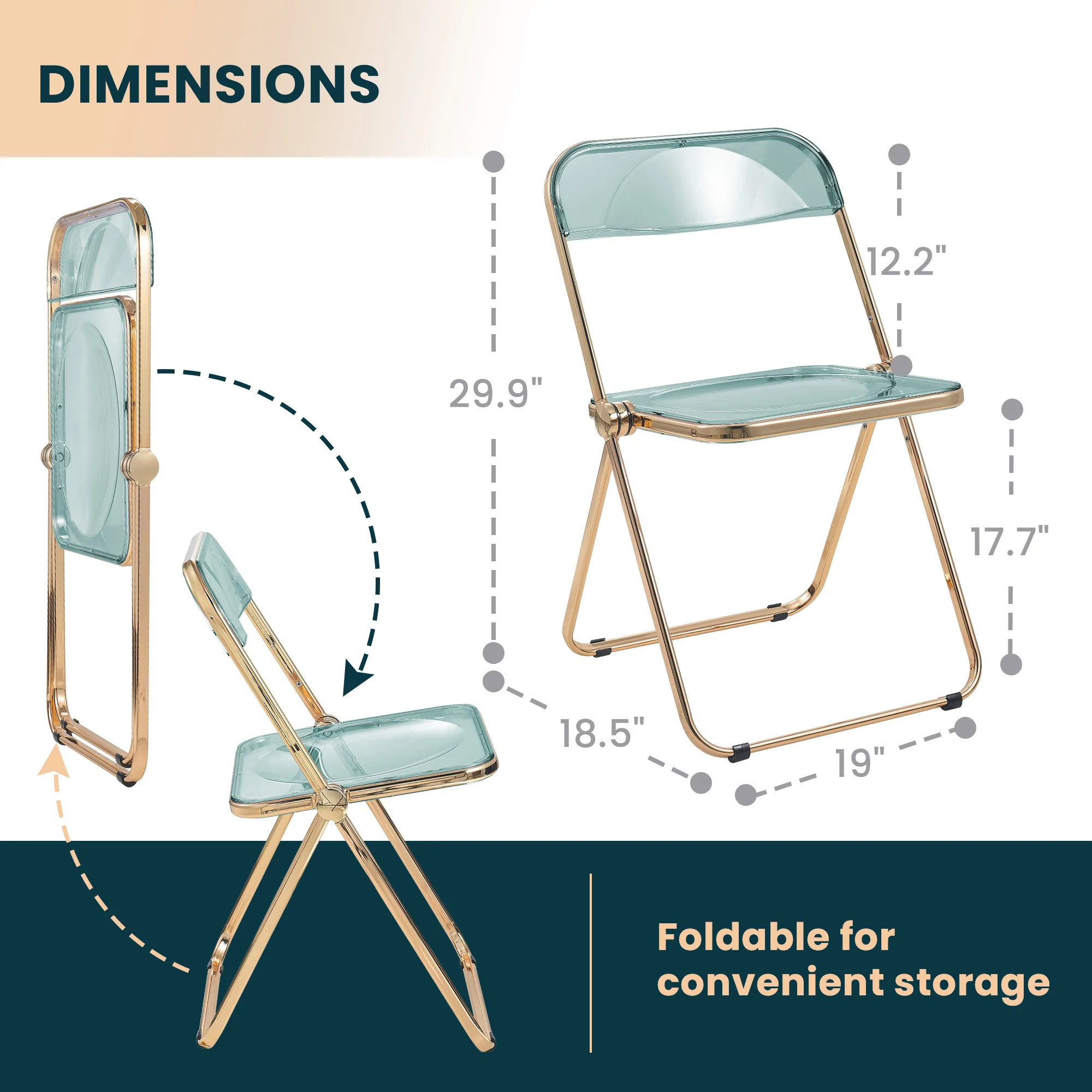 Lawrence Acrylic Folding Chair With Gold Metal Frame