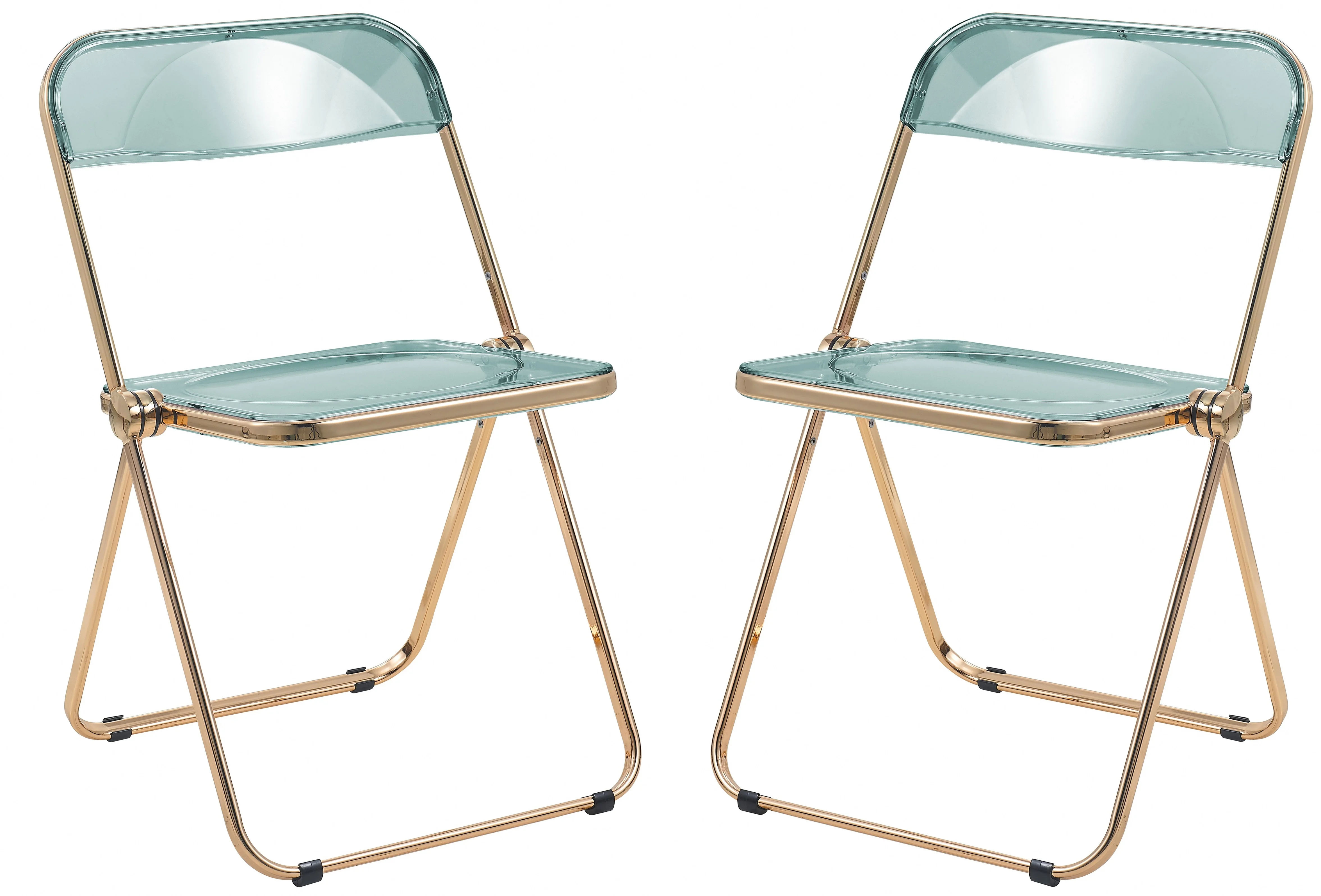 Lawrence Acrylic Folding Chair With Gold Metal Frame, Set of 2