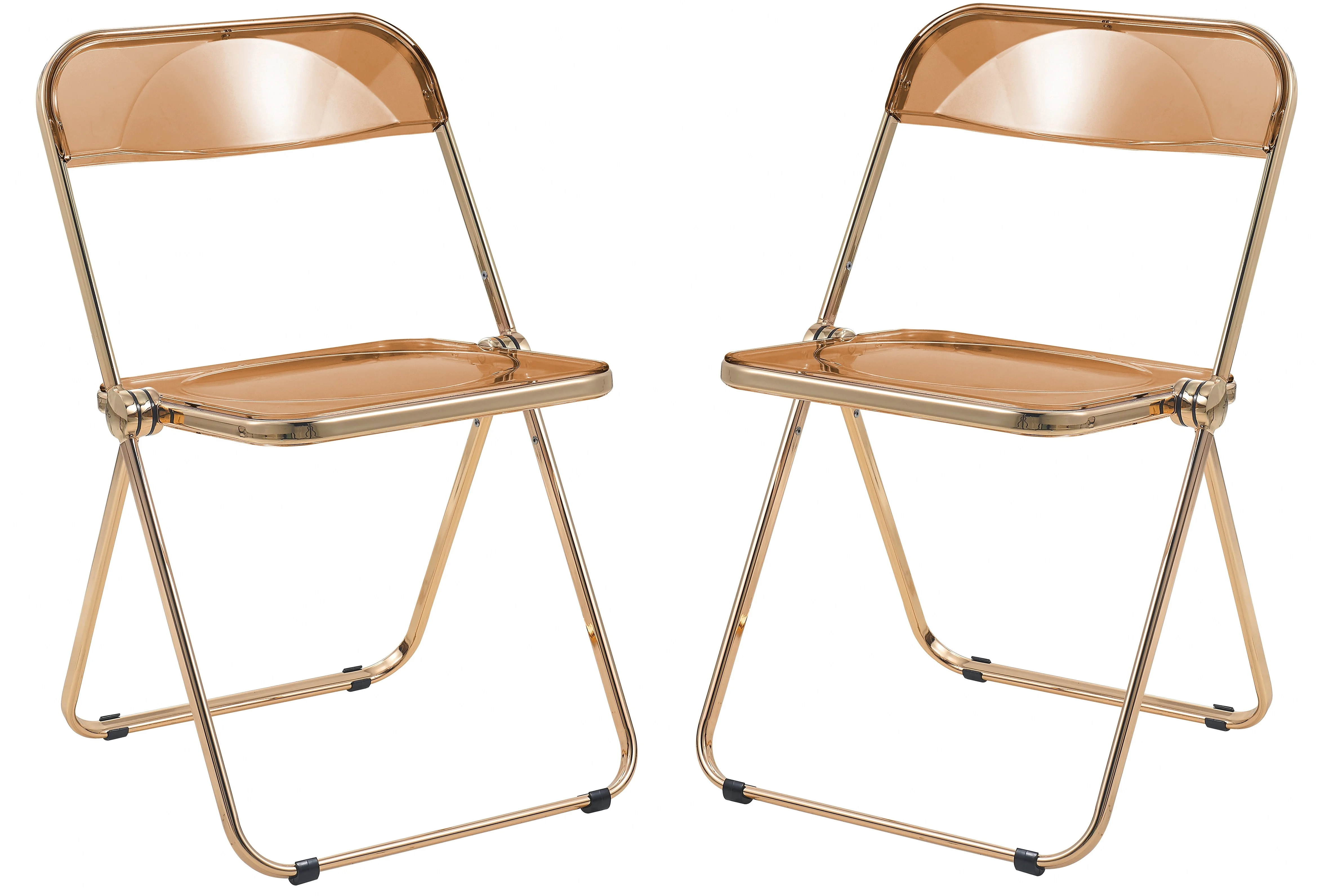 Lawrence Acrylic Folding Chair With Gold Metal Frame, Set of 2