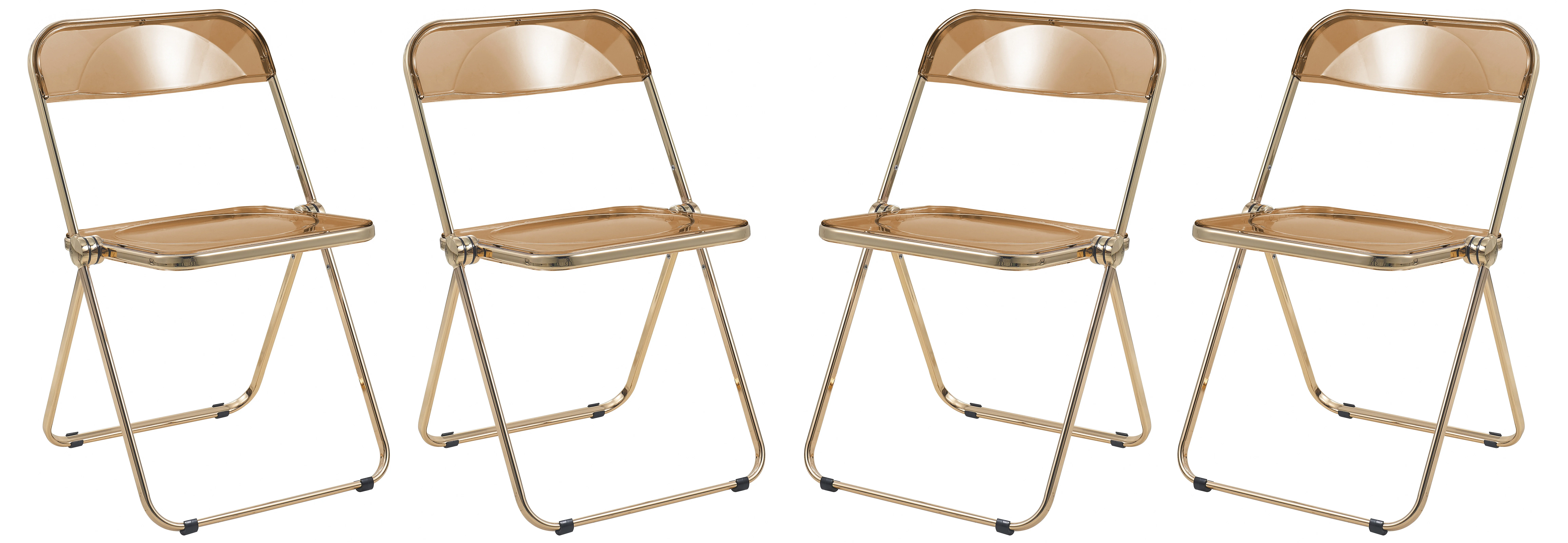 Lawrence Acrylic Folding Chair With Gold Metal Frame, Set of 4