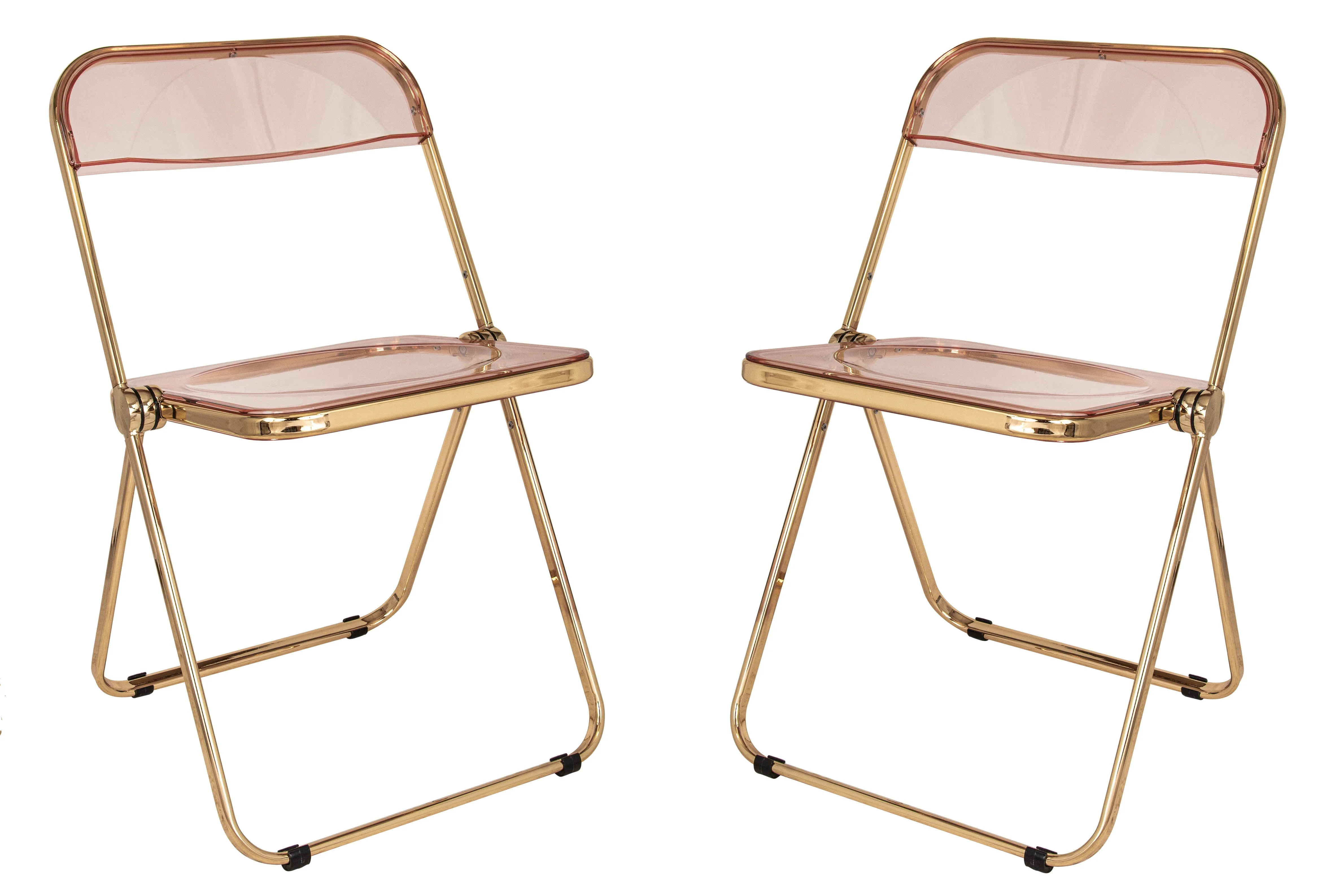 Lawrence Acrylic Folding Chair With Gold Metal Frame, Set of 2