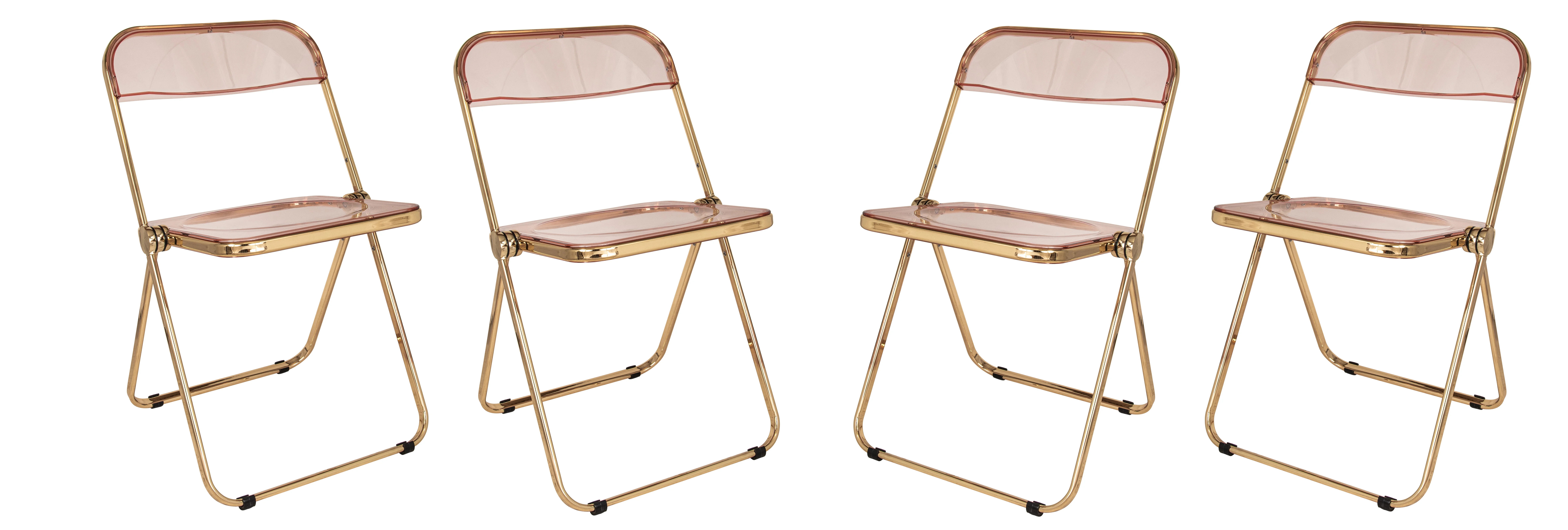 Lawrence Acrylic Folding Chair With Gold Metal Frame, Set of 4