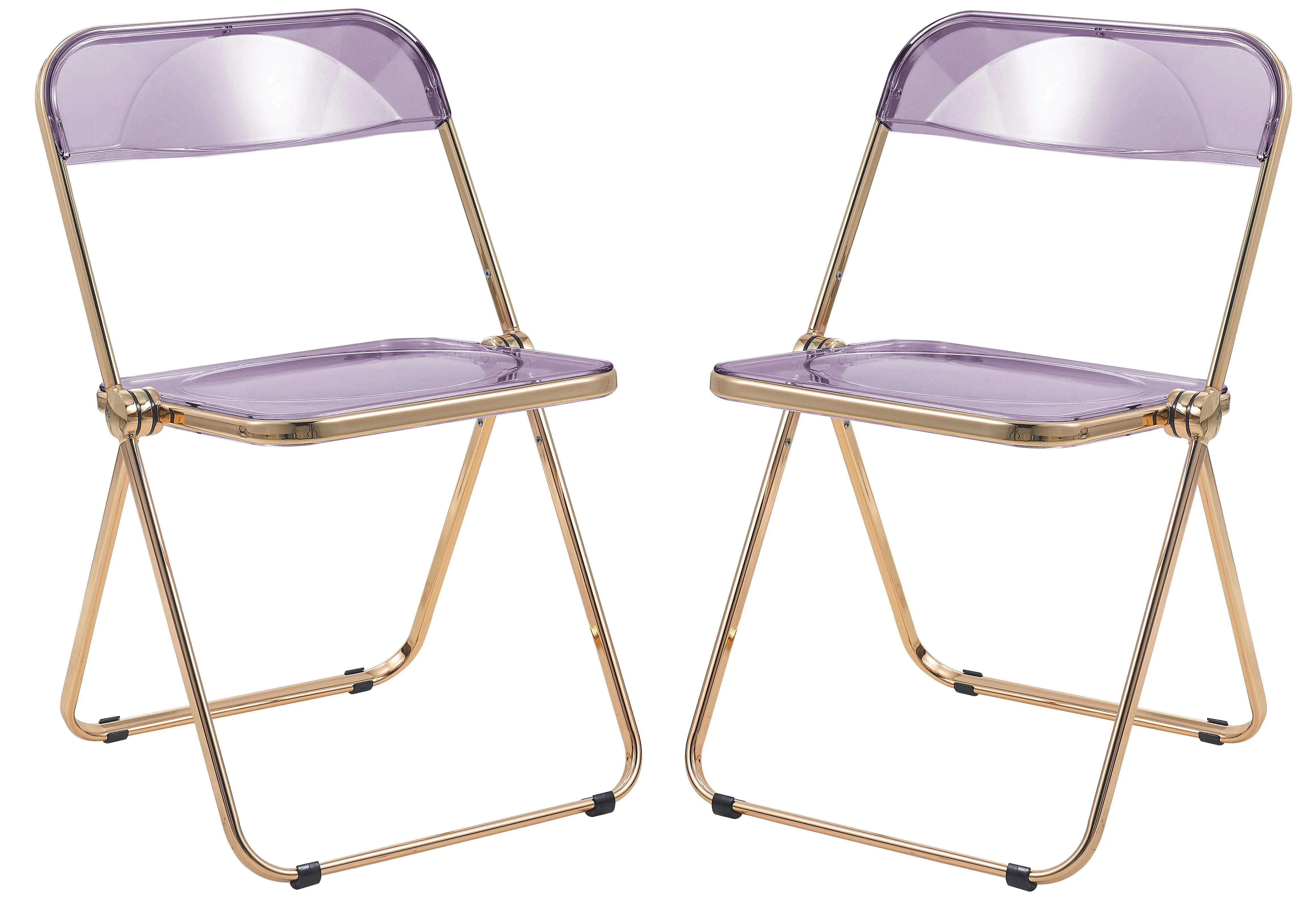 Lawrence Acrylic Folding Chair With Gold Metal Frame, Set of 2