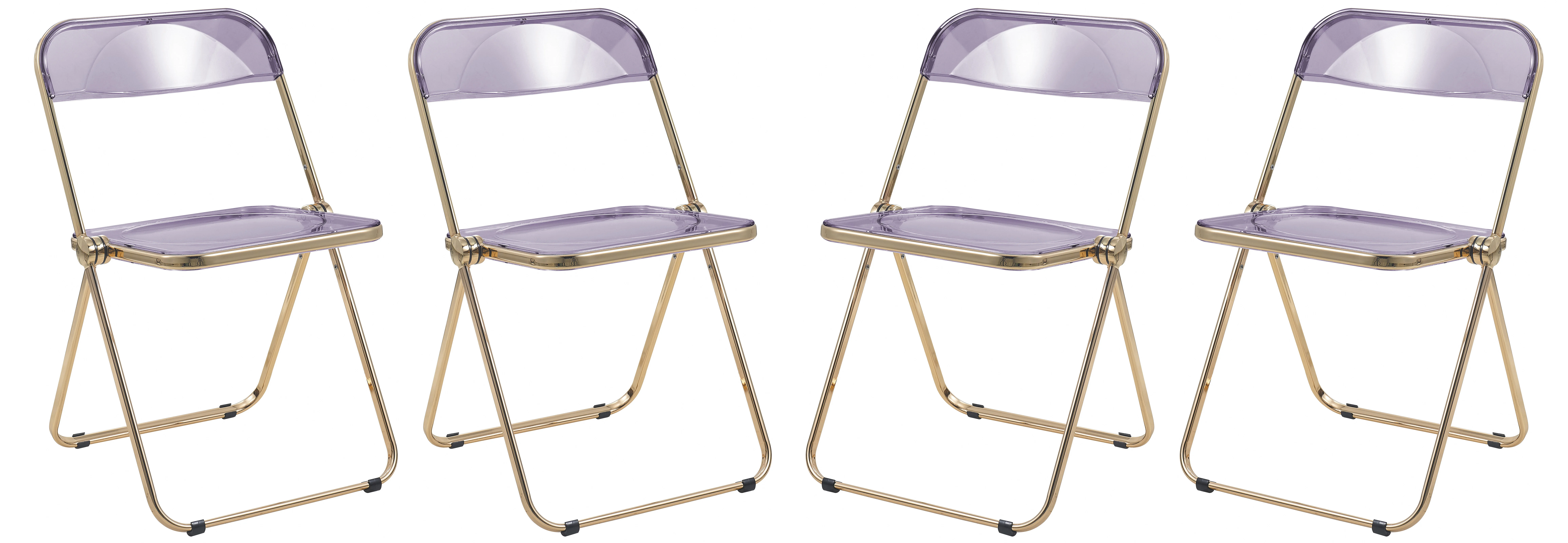 Lawrence Acrylic Folding Chair With Gold Metal Frame, Set of 4
