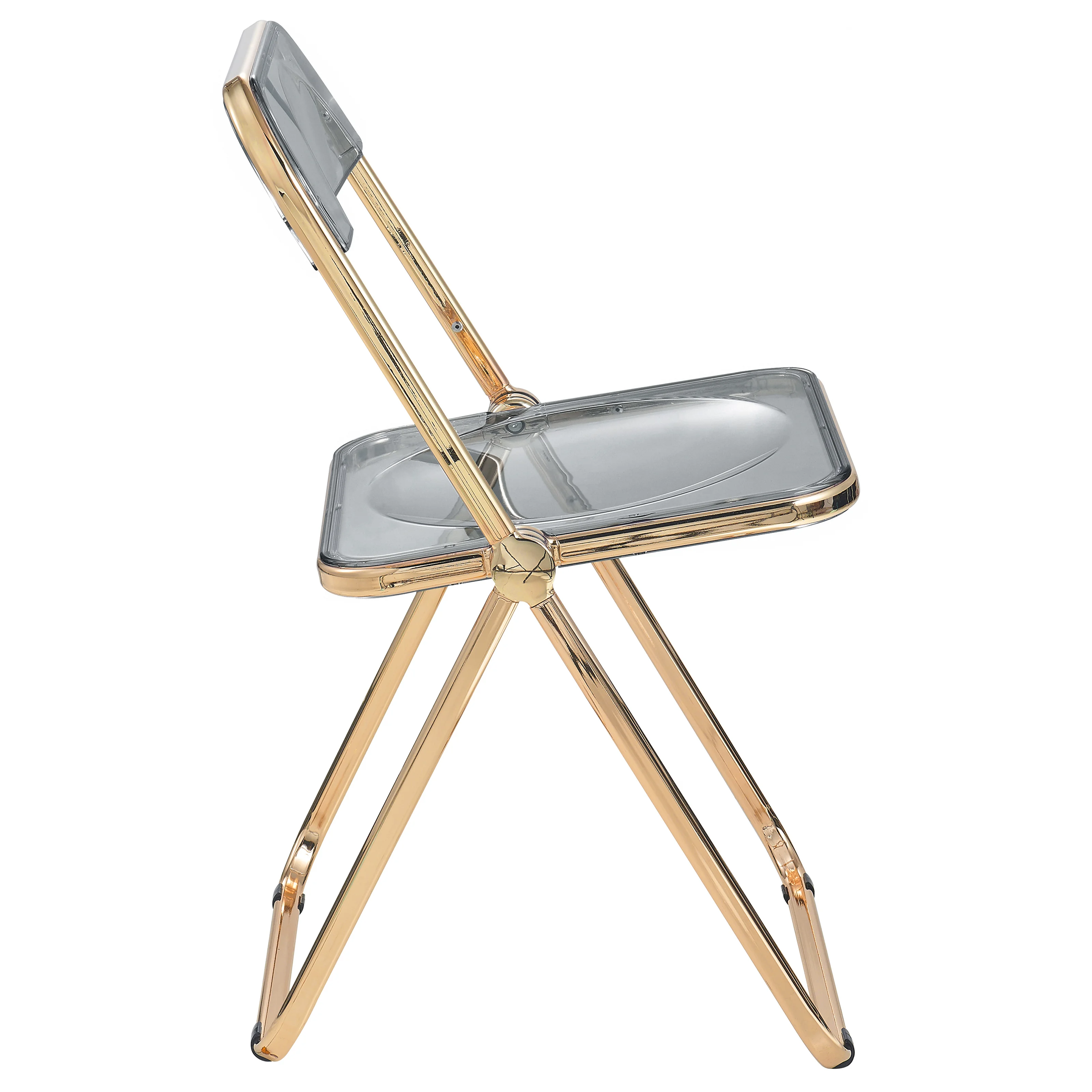Lawrence Acrylic Folding Chair With Gold Metal Frame, Set of 4