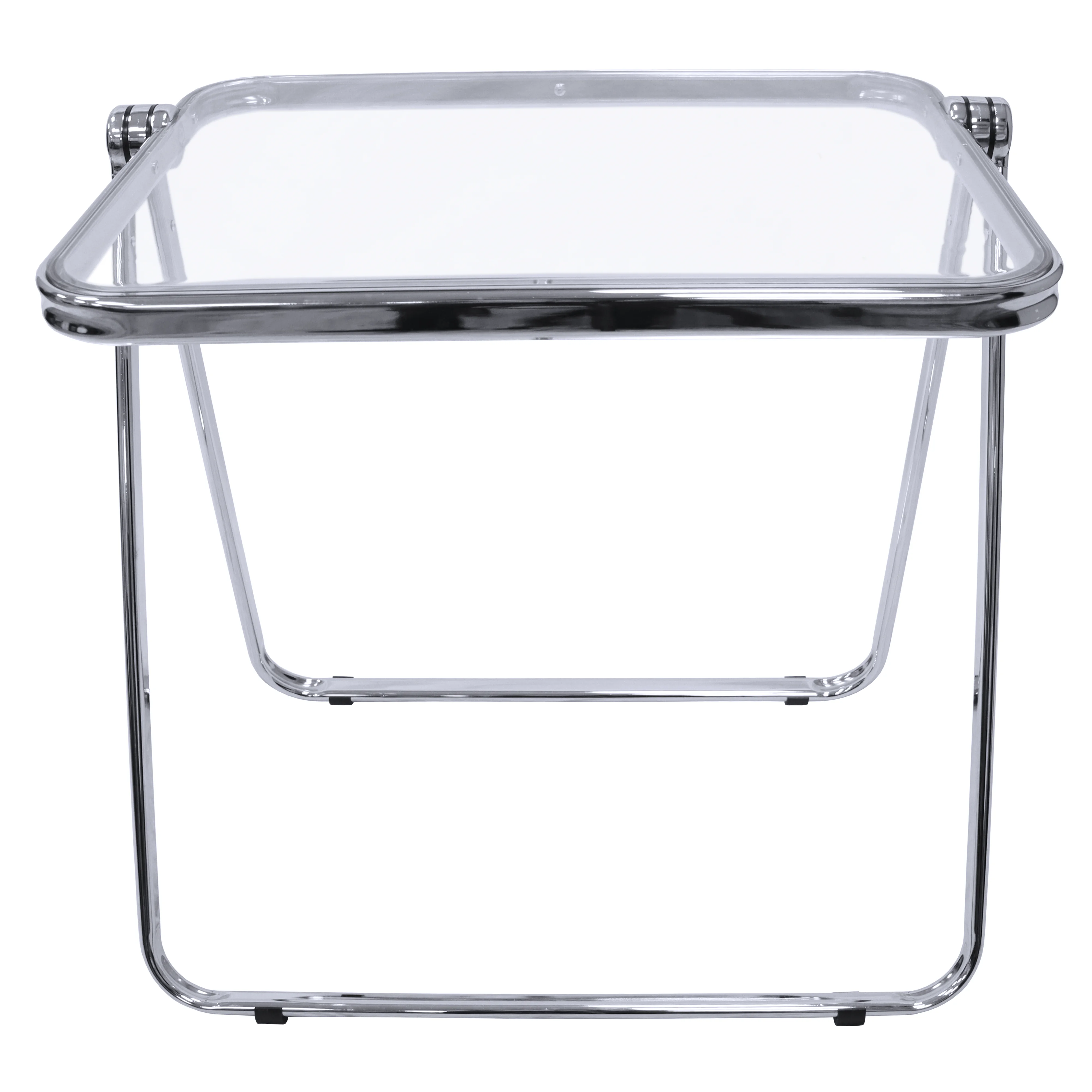 Lawrence Square Folding End Table with Plastic Top and Iron Frame in Clear