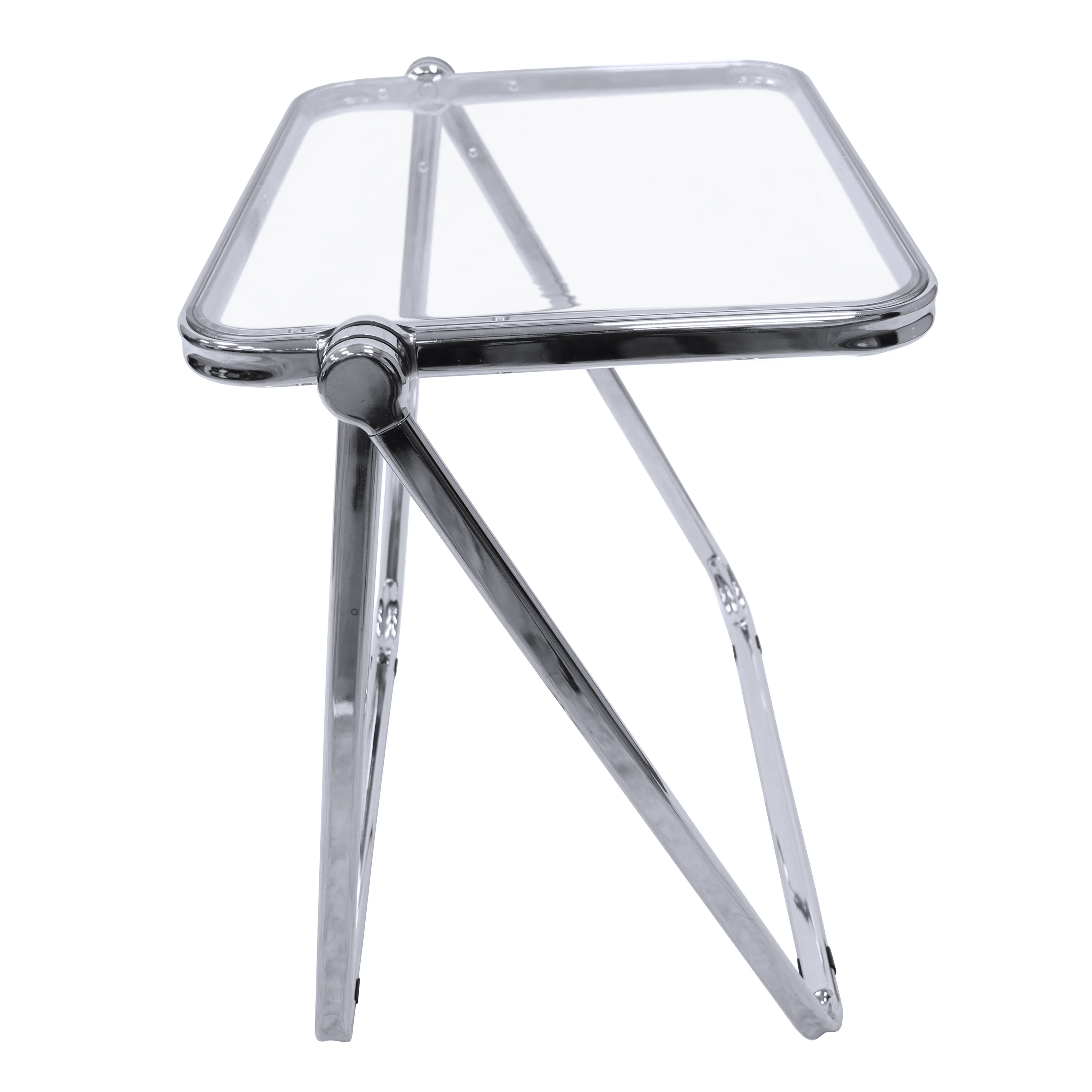 Lawrence Square Folding End Table with Plastic Top and Iron Frame in Clear