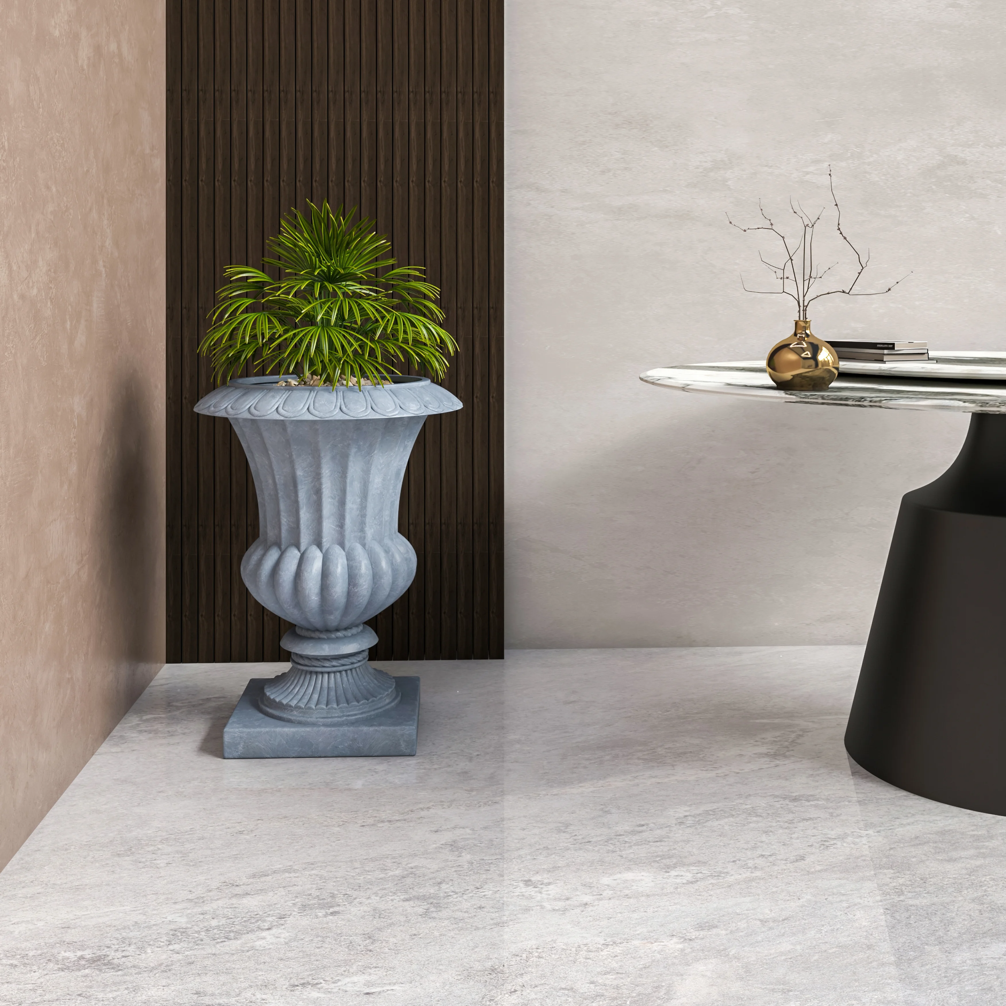 Lotus Series Poly Stone Planter in Aged Concrete, 20 Dia, 28 High