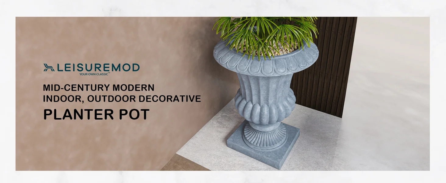 Lotus Series Poly Stone Planter in Aged Concrete, 20 Dia, 28 High