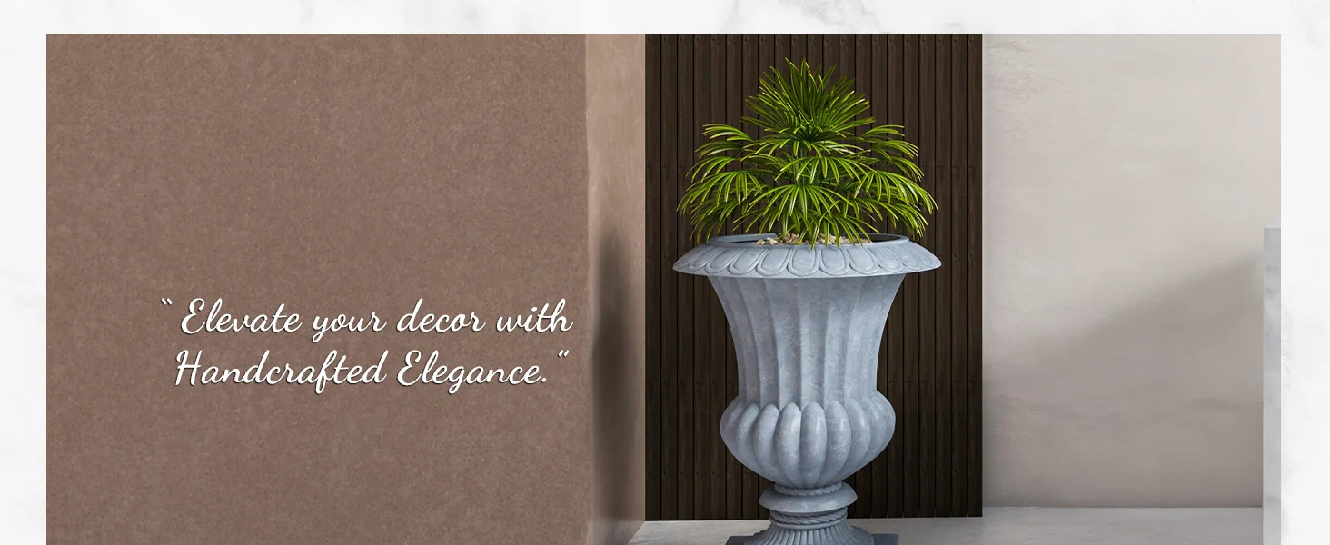 Lotus Series Poly Stone Planter in Aged Concrete, 20 Dia, 28 High