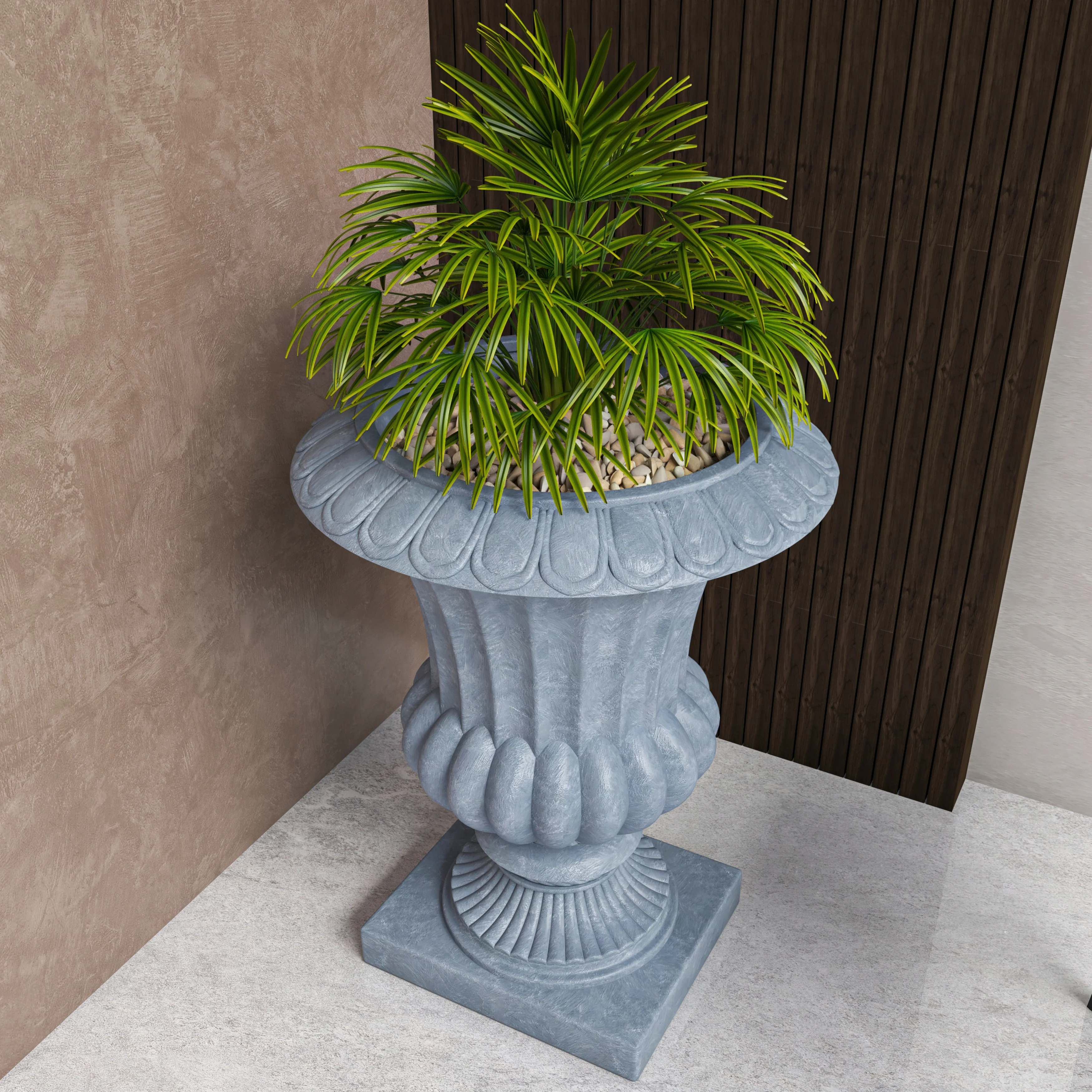 Lotus Series Poly Stone Planter in Aged Concrete, 20 Dia, 28 High