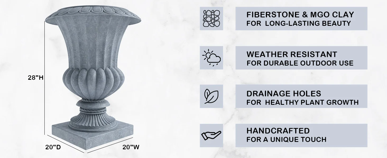 Lotus Series Poly Stone Planter in Aged Concrete, 20 Dia, 28 High