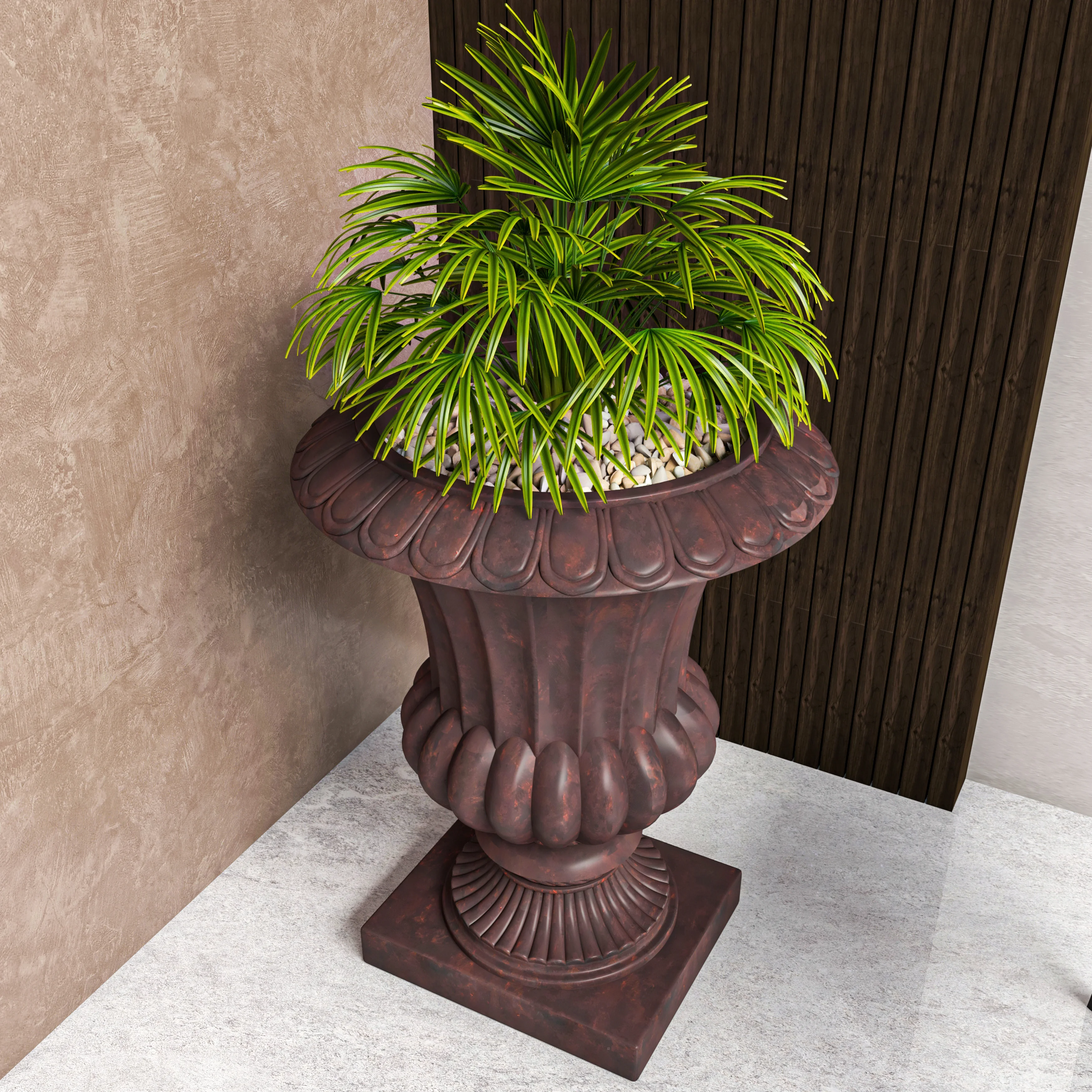 Lotus Series Poly Stone Planter in Brown, 20 Dia, 28 High