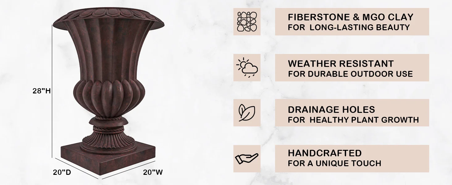 Lotus Series Poly Stone Planter in Brown, 20 Dia, 28 High