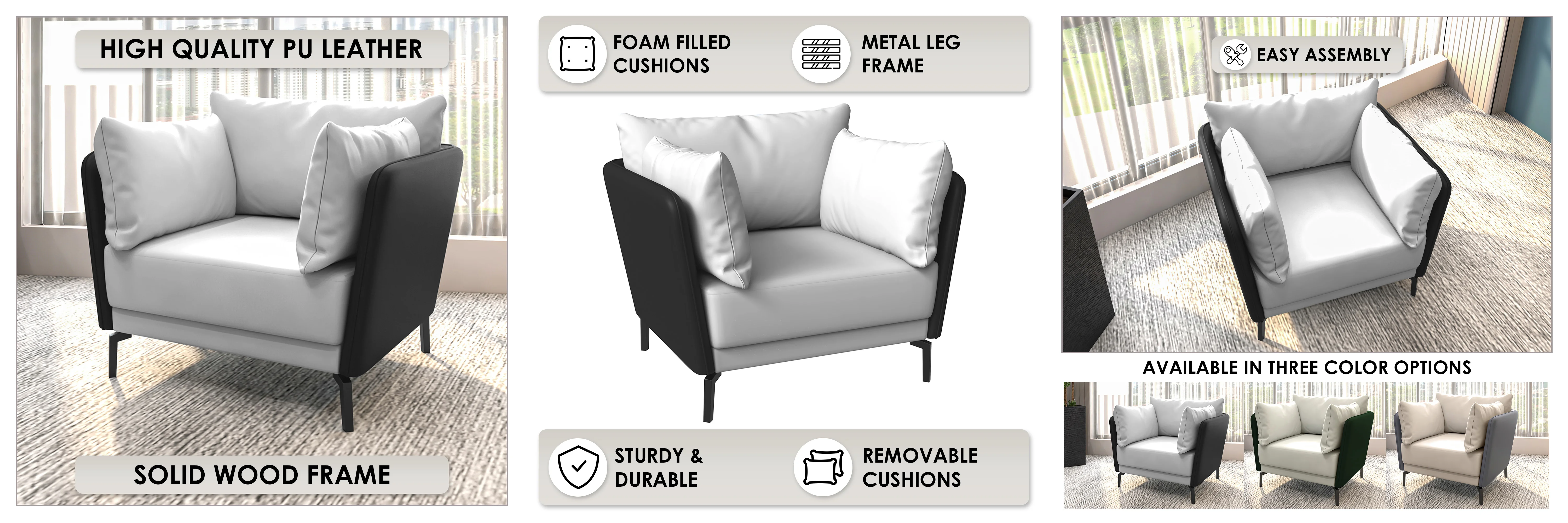 Luxify Collection Single Seater Sofa in Black/Grey