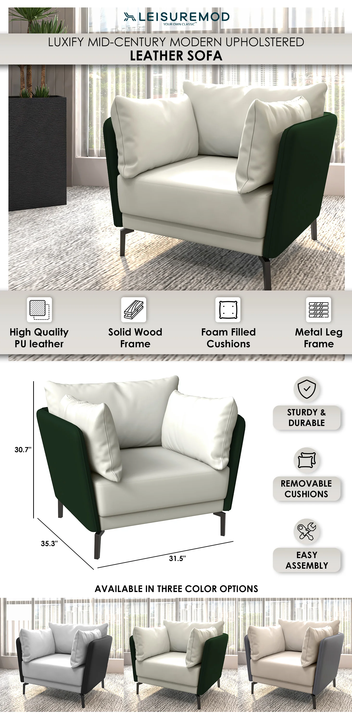 Luxify Collection Single Seater Sofa in Grey