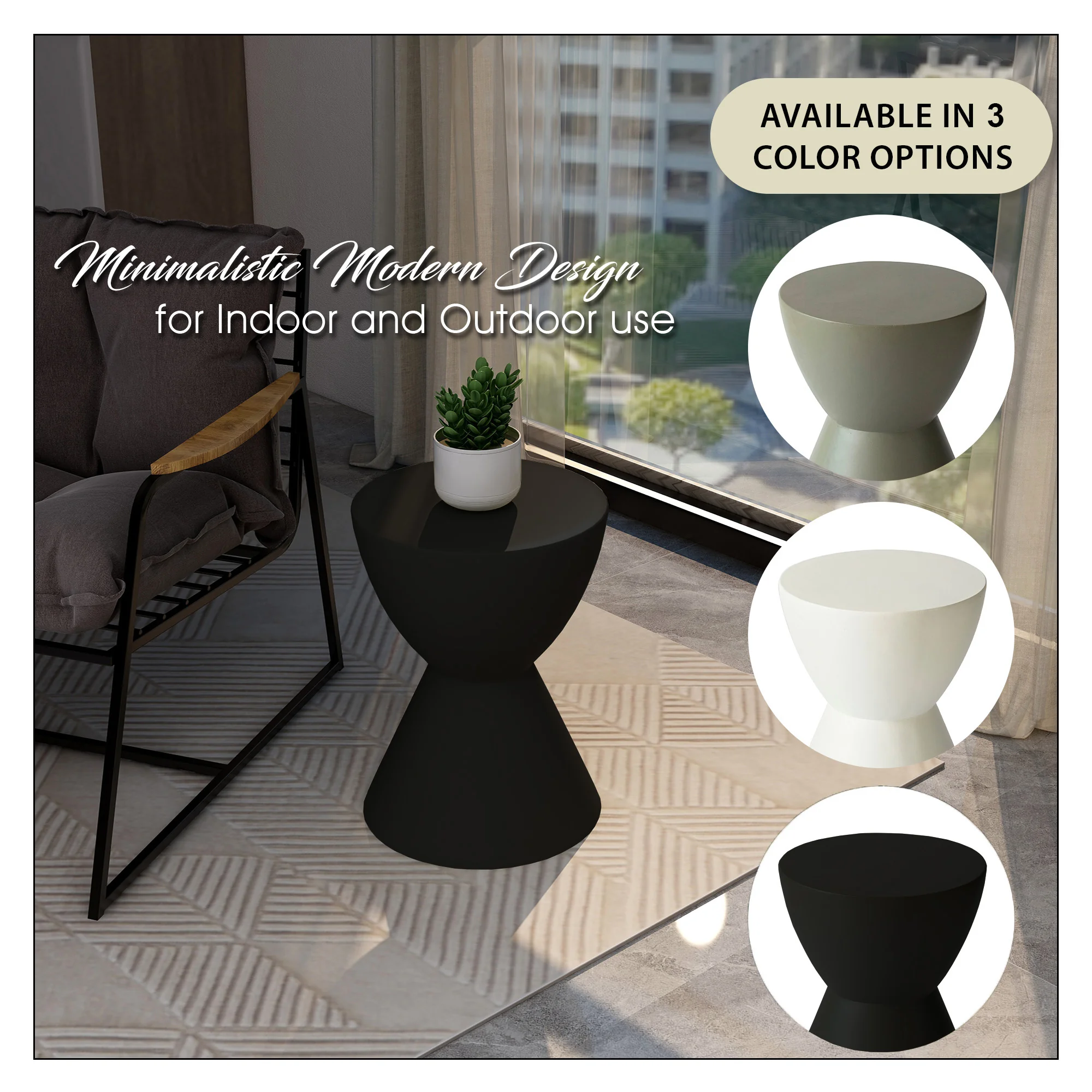 Loft Collection Fiberglass Outdoor Side Table in Black