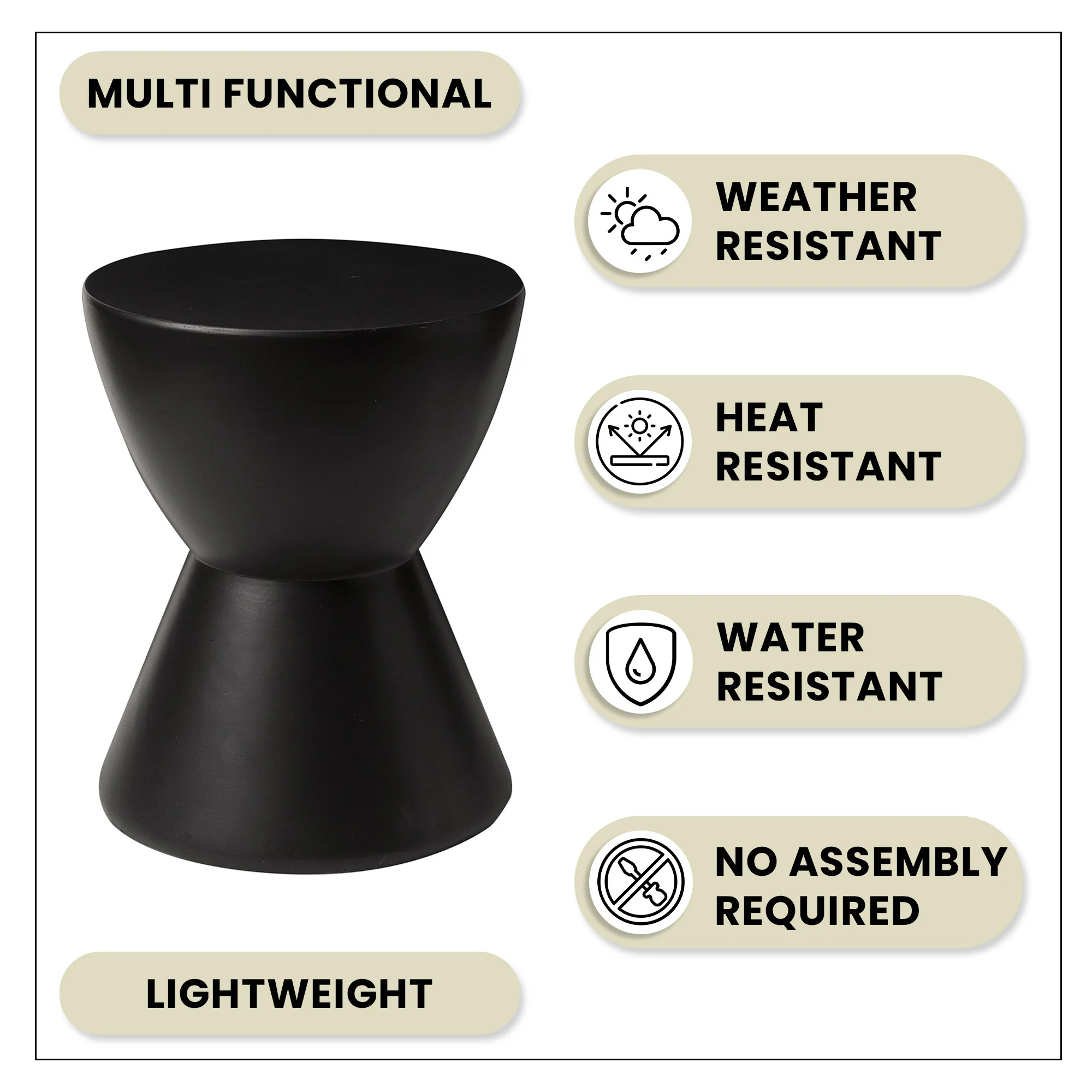 Loft Collection Fiberglass Outdoor Side Table in Black