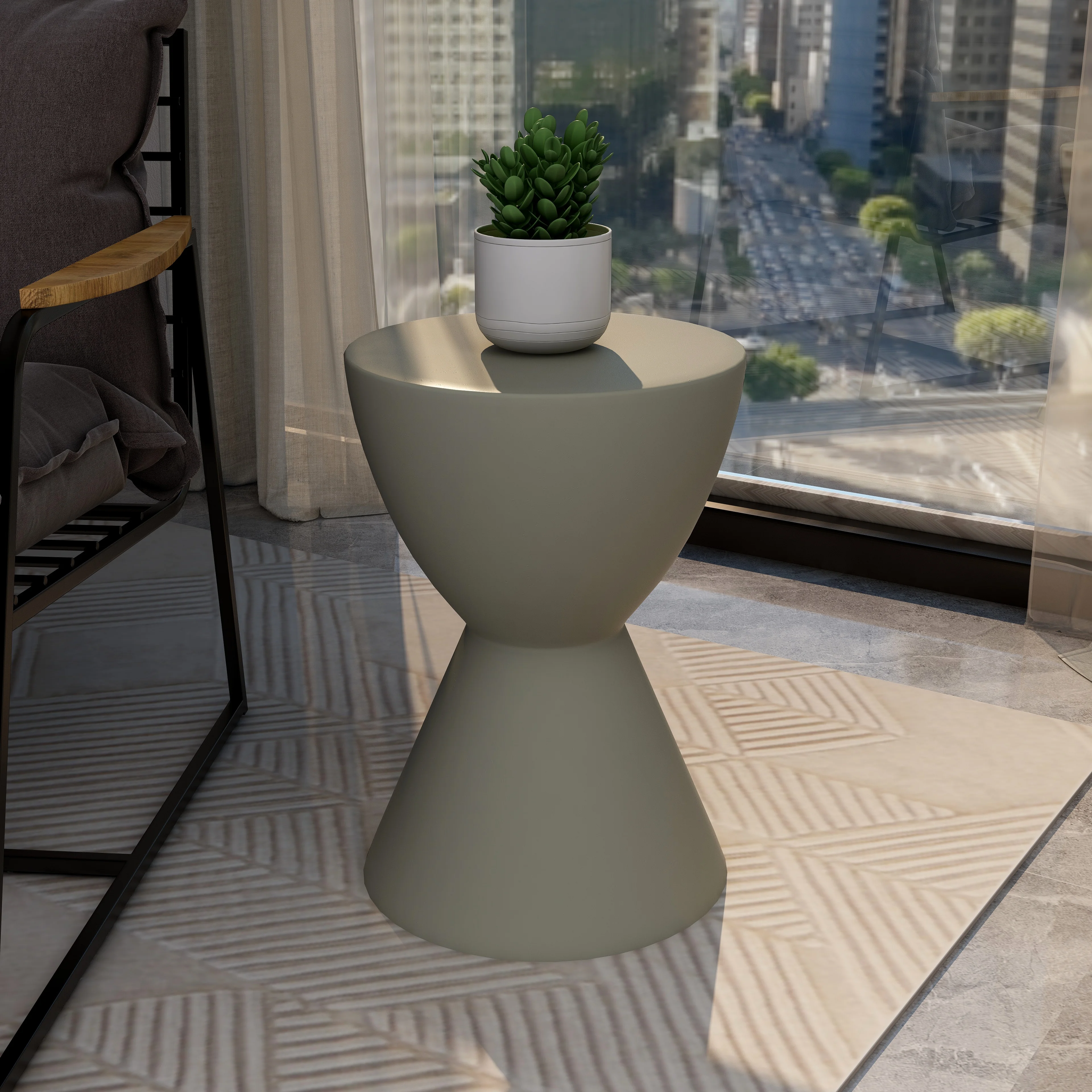 Loft Collection Fiberglass Outdoor Side Table in Moss Grey