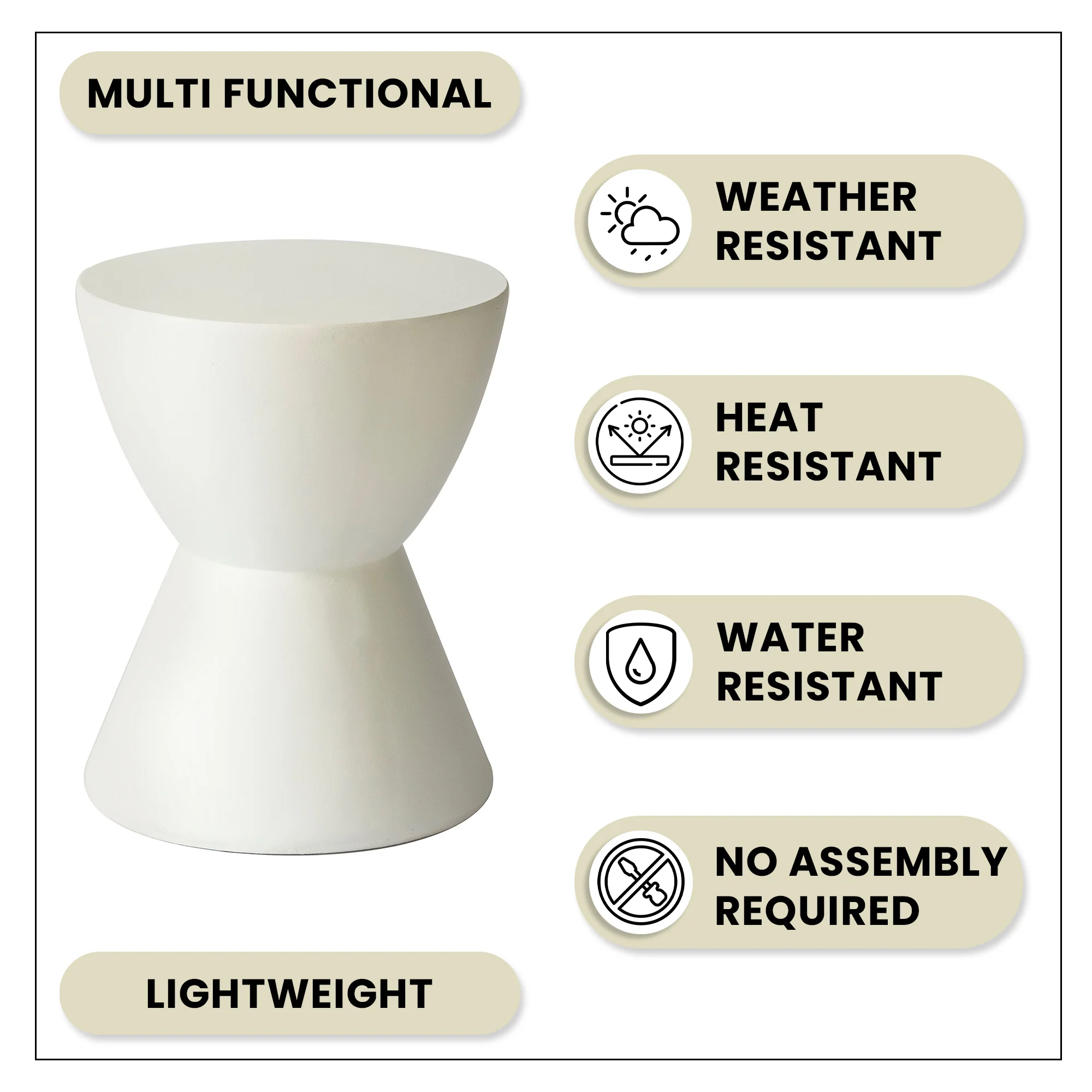 Loft Collection Fiberglass Outdoor Side Table in White