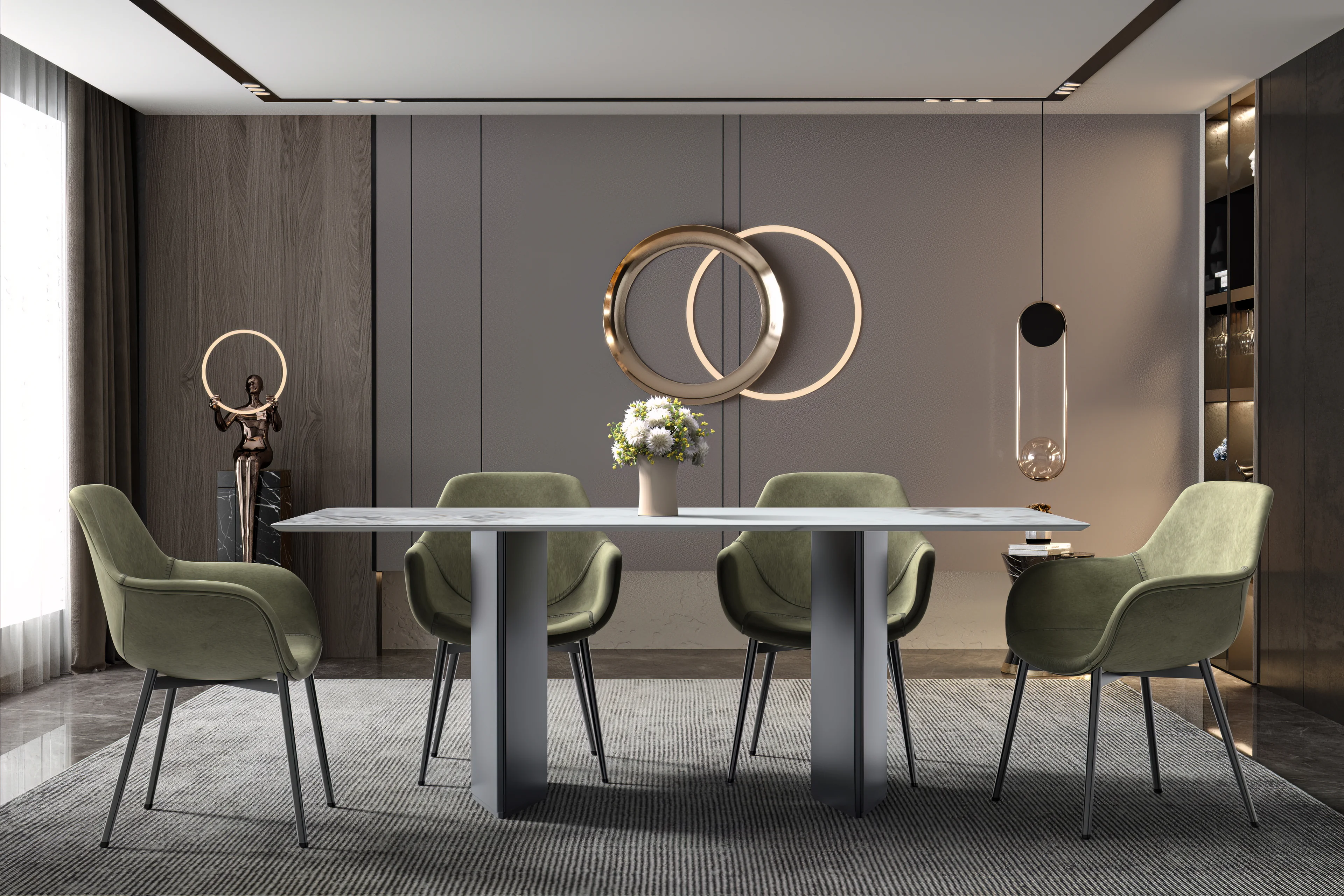 Lior Series Modern Dining Table Black Base, With 55 Medium Grey Sintered Stone Top