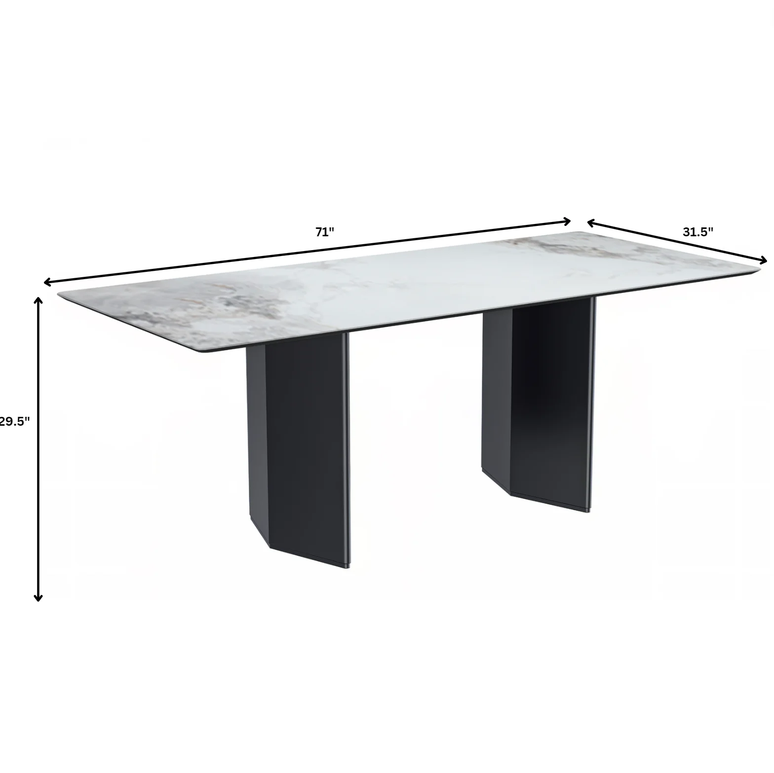 Lior Series Modern Dining Table Black Base, With 55 Medium Grey Sintered Stone Top