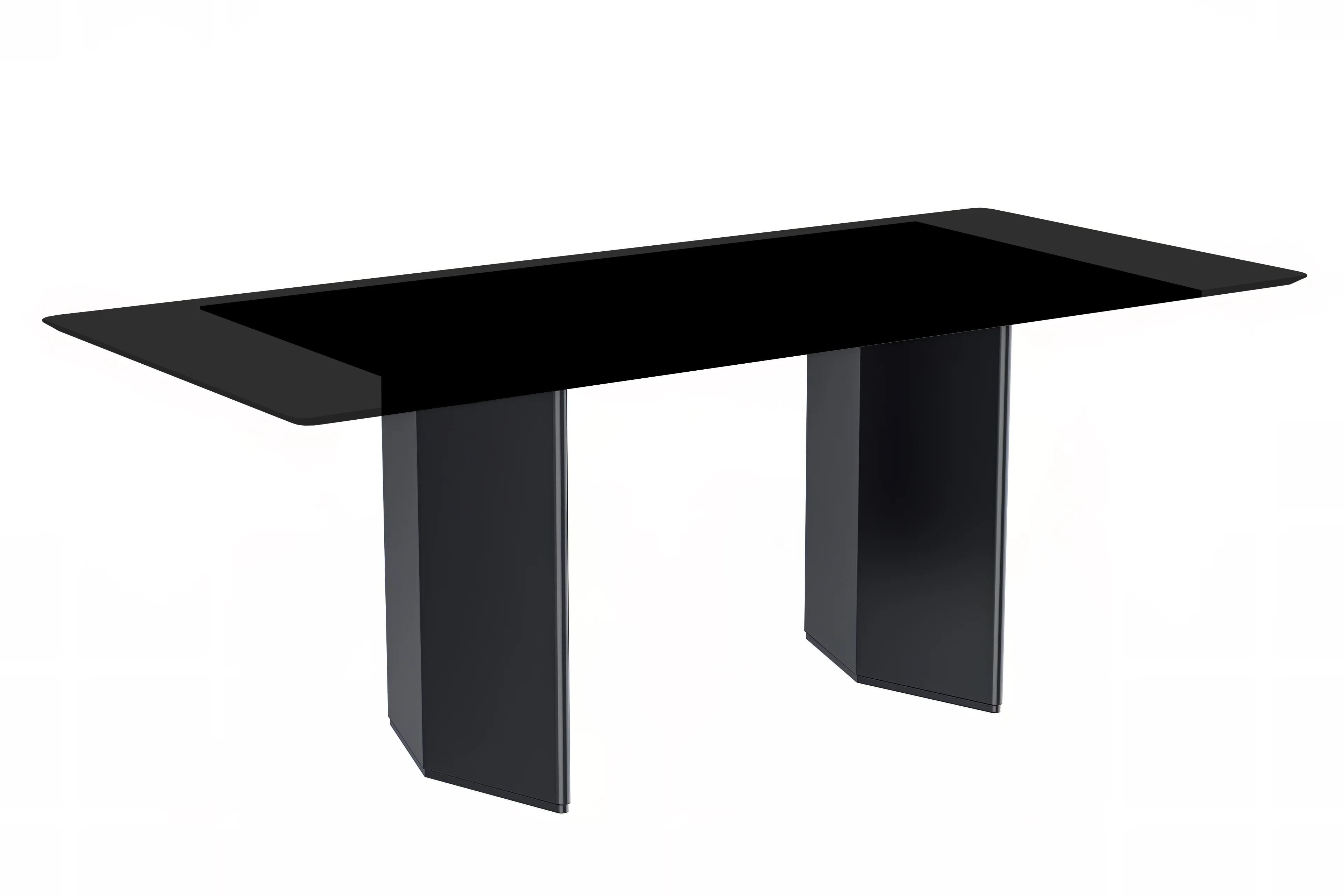 Lior Series Modern Dining Table Black Steel Base, With 62 Black Glass Top
