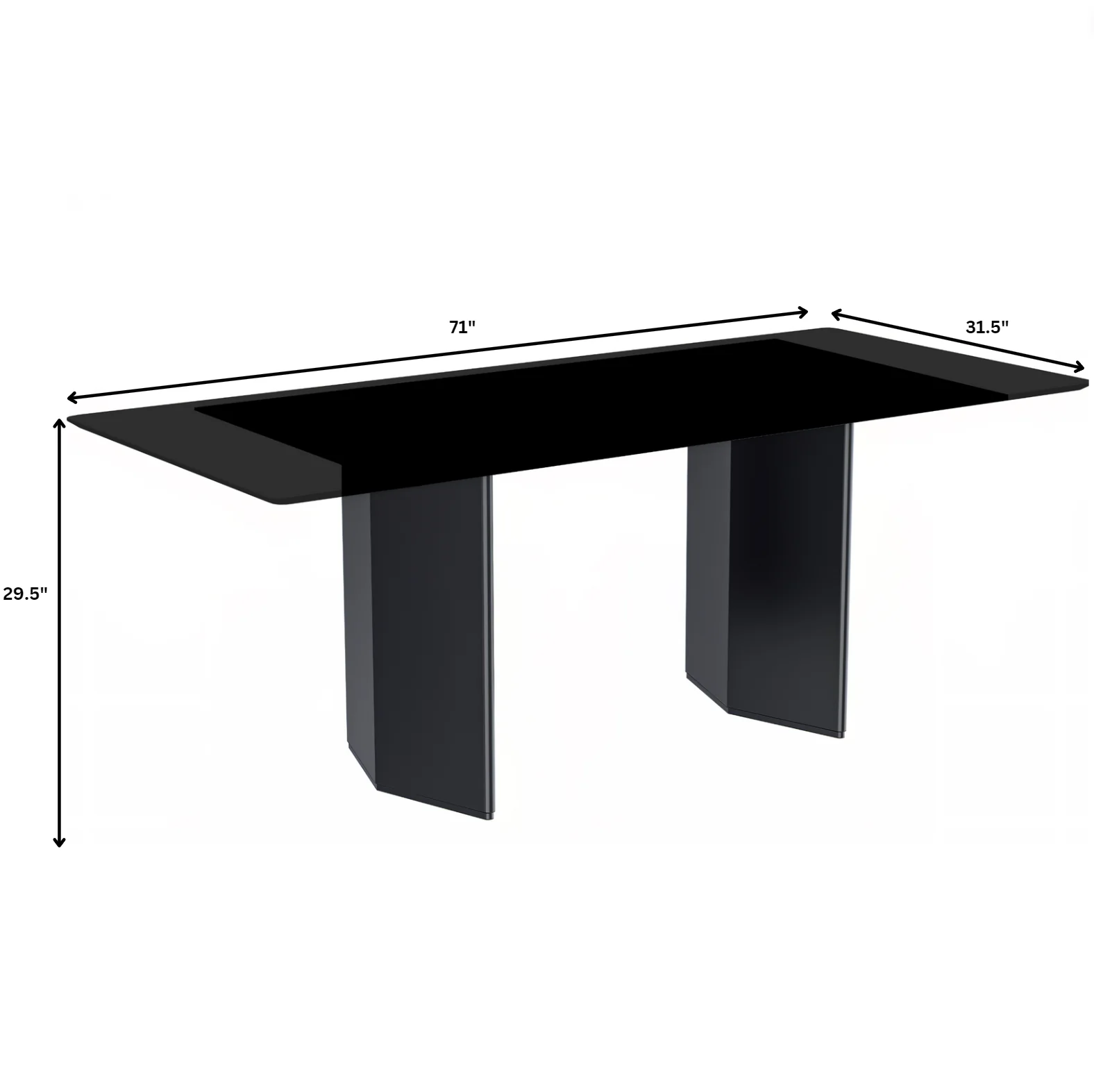 Lior Series Modern Dining Table Black Steel Base, With 62 Black Glass Top