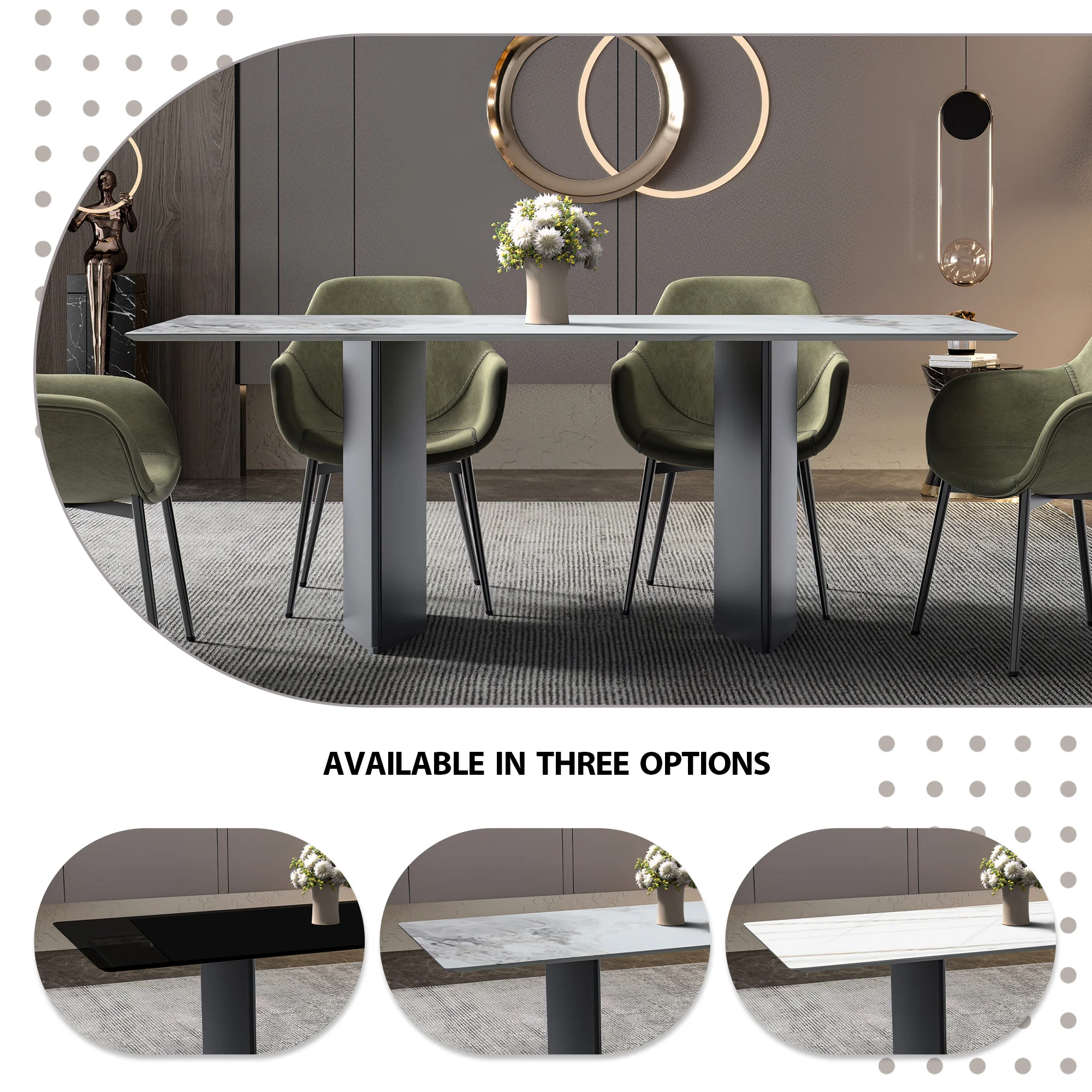 Lior Series Modern Dining Table Black Base, With 62 Medium Grey Sintered Stone Top
