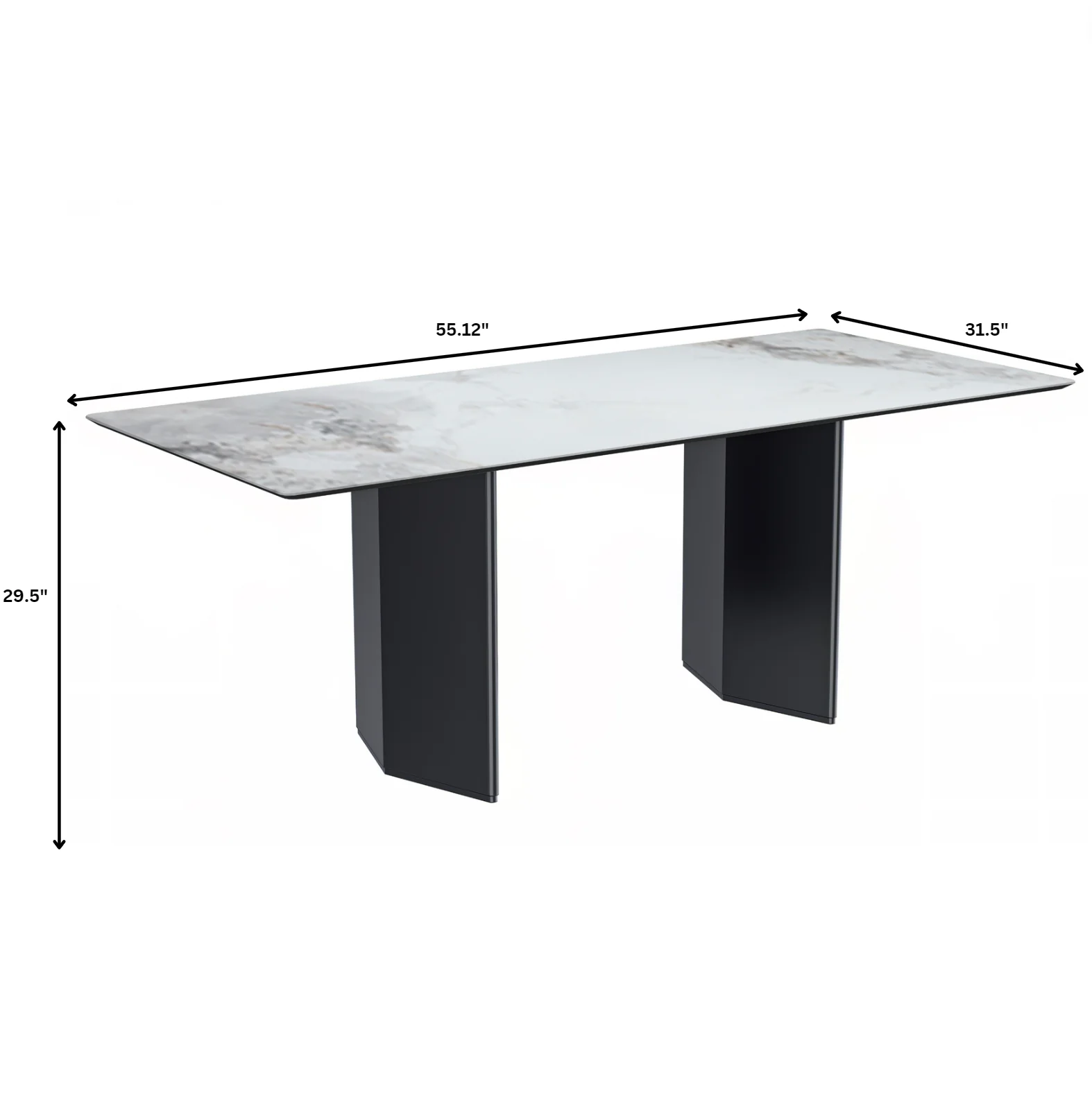 Lior Series Modern Dining Table Black Base, With 62 Medium Grey Sintered Stone Top