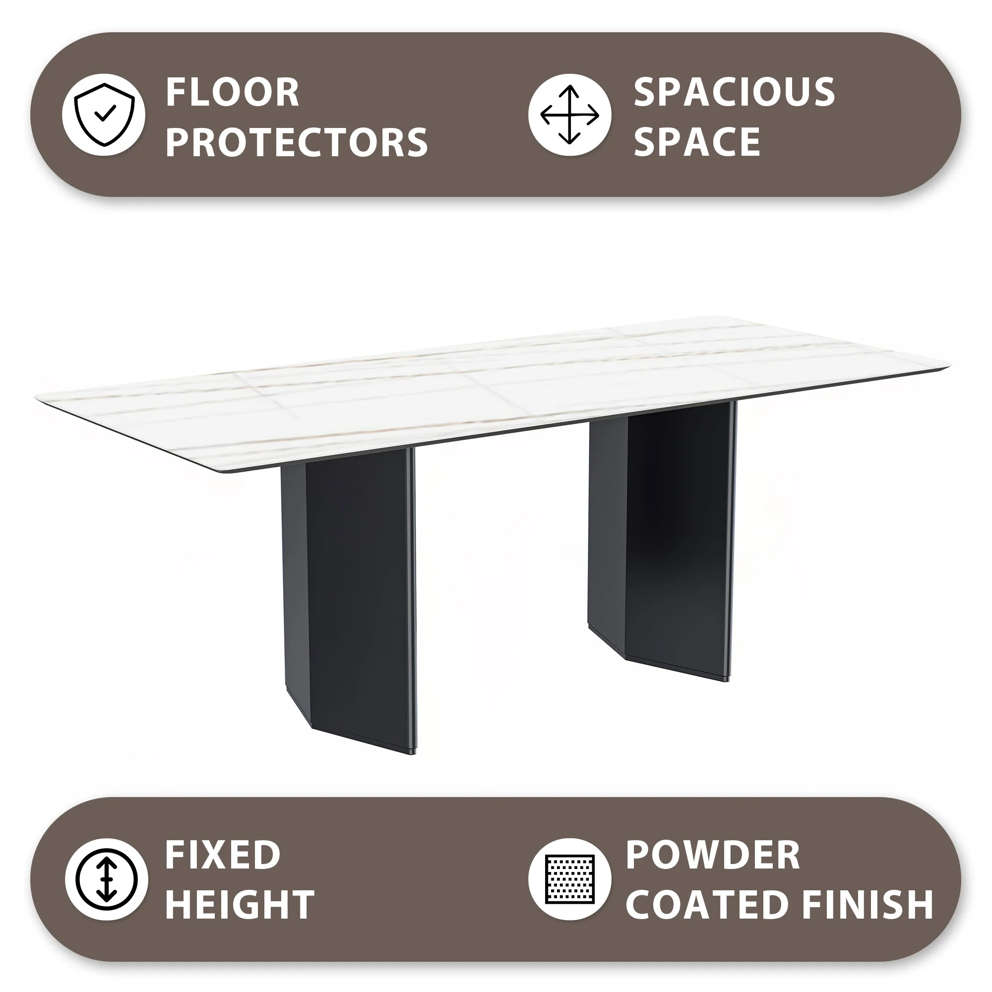 Lior Series Modern Dining Table Black Base, With 62 White/Gold Sintered Stone Top