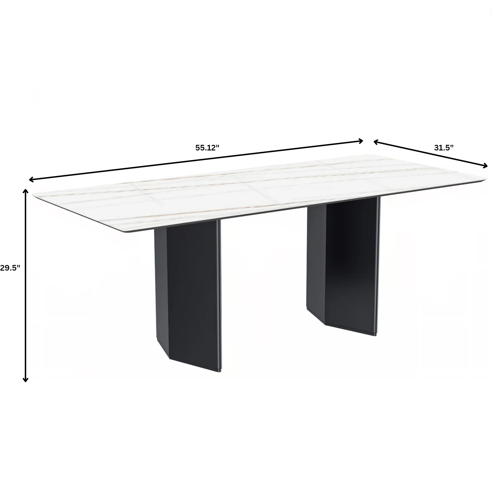Lior Series Modern Dining Table Black Base, With 62 White/Gold Sintered Stone Top