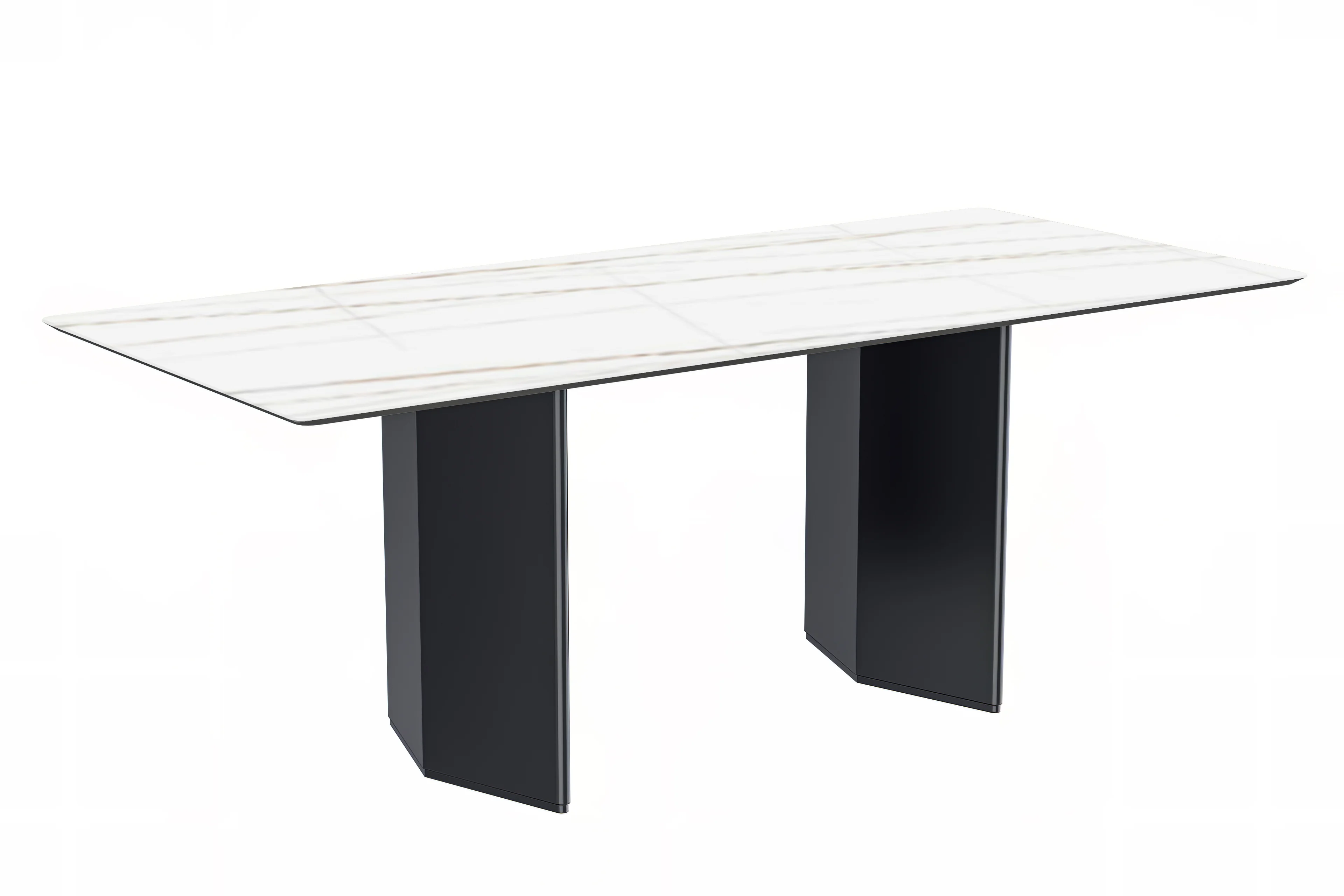 Lior Series Modern Dining Table Black Base, With 62 White/Gold Sintered Stone Top