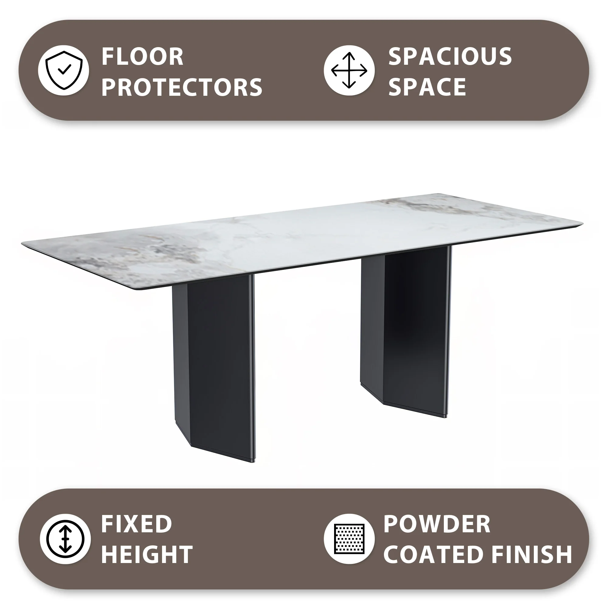 Lior Series Modern Dining Table Black Base, With 71 Medium Grey Sintered Stone Top