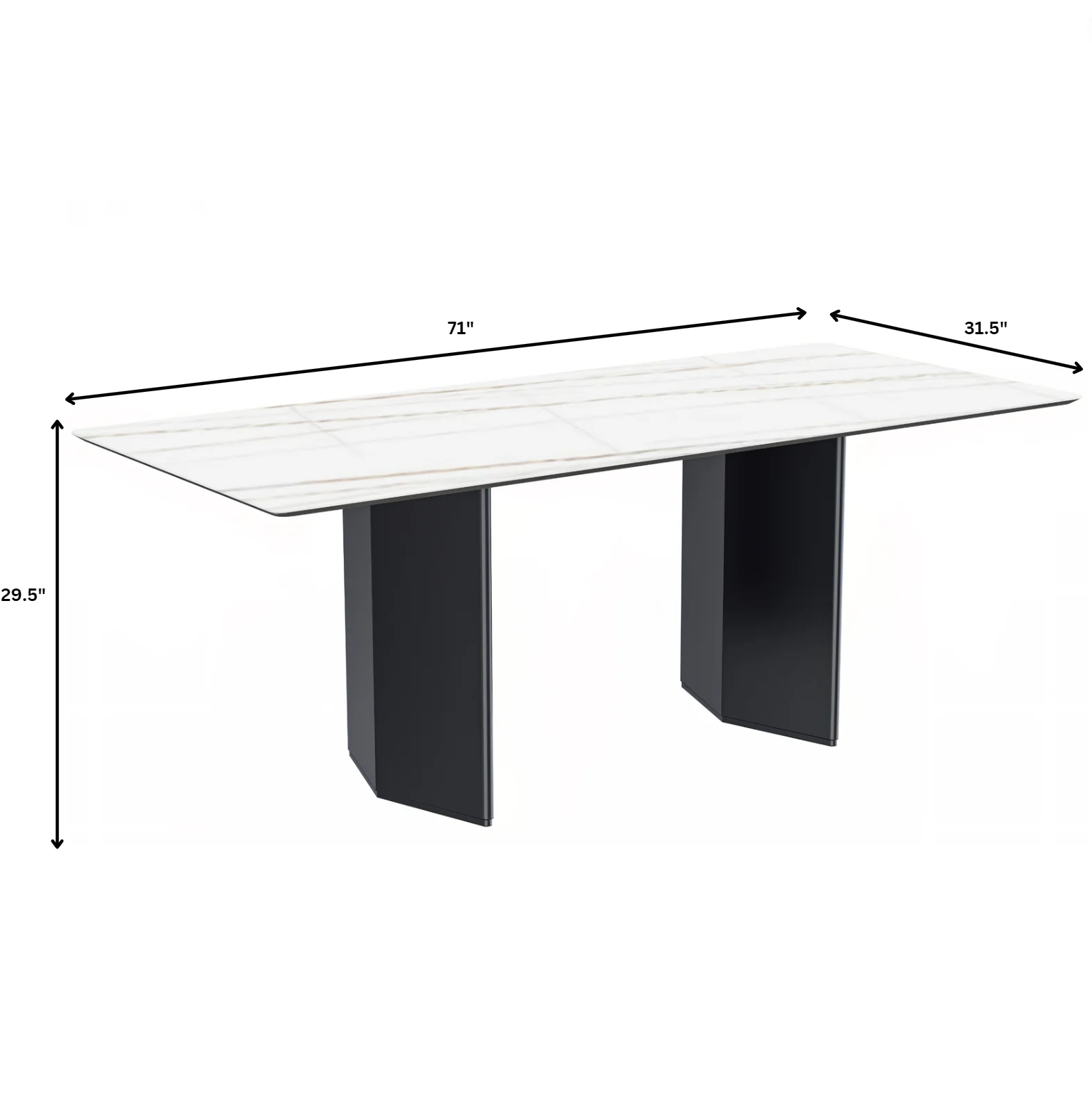 Lior Series Modern Dining Table Black Base, With 71 White/Gold Sintered Stone Top