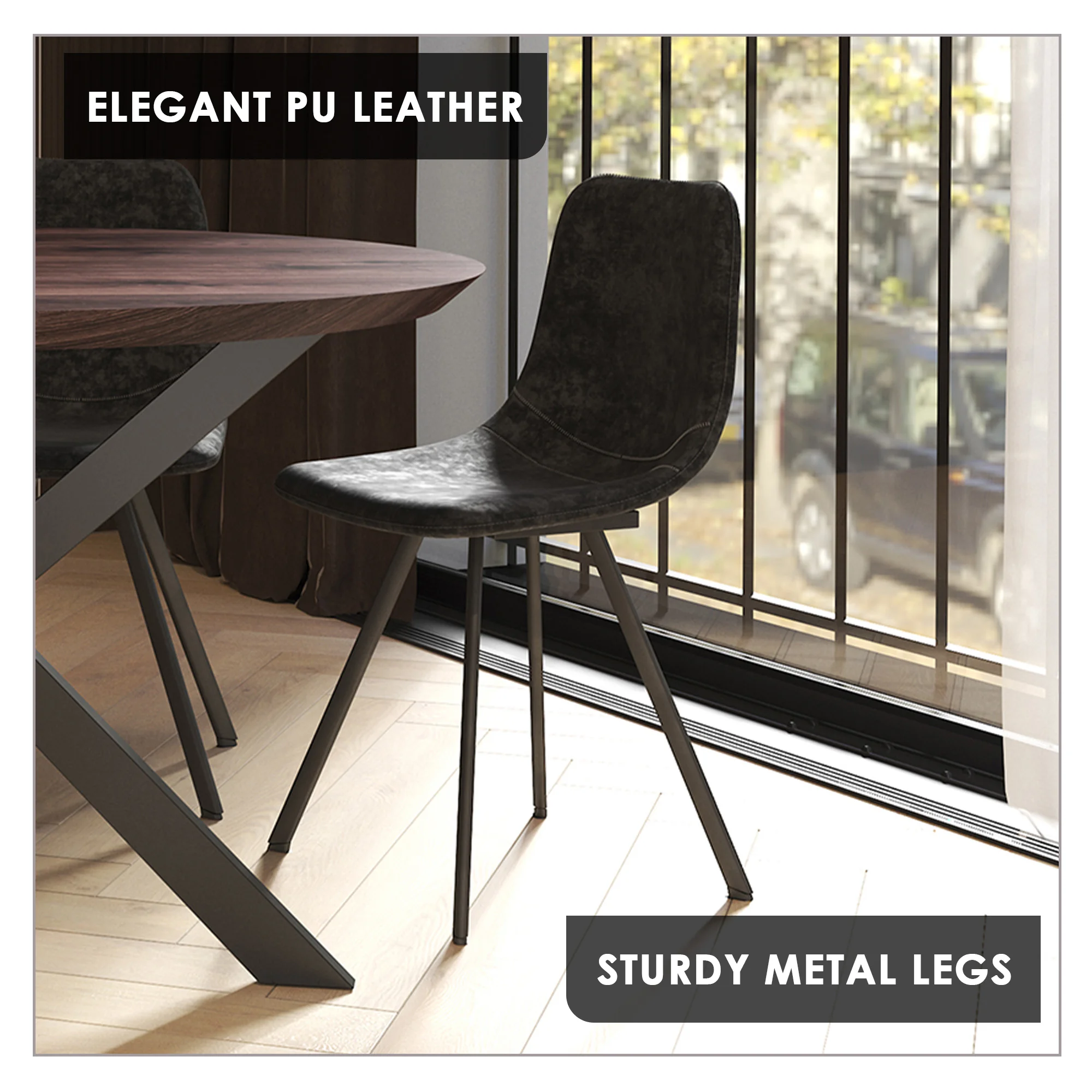 Markley Modern Leather Dining Chair With Metal Legs