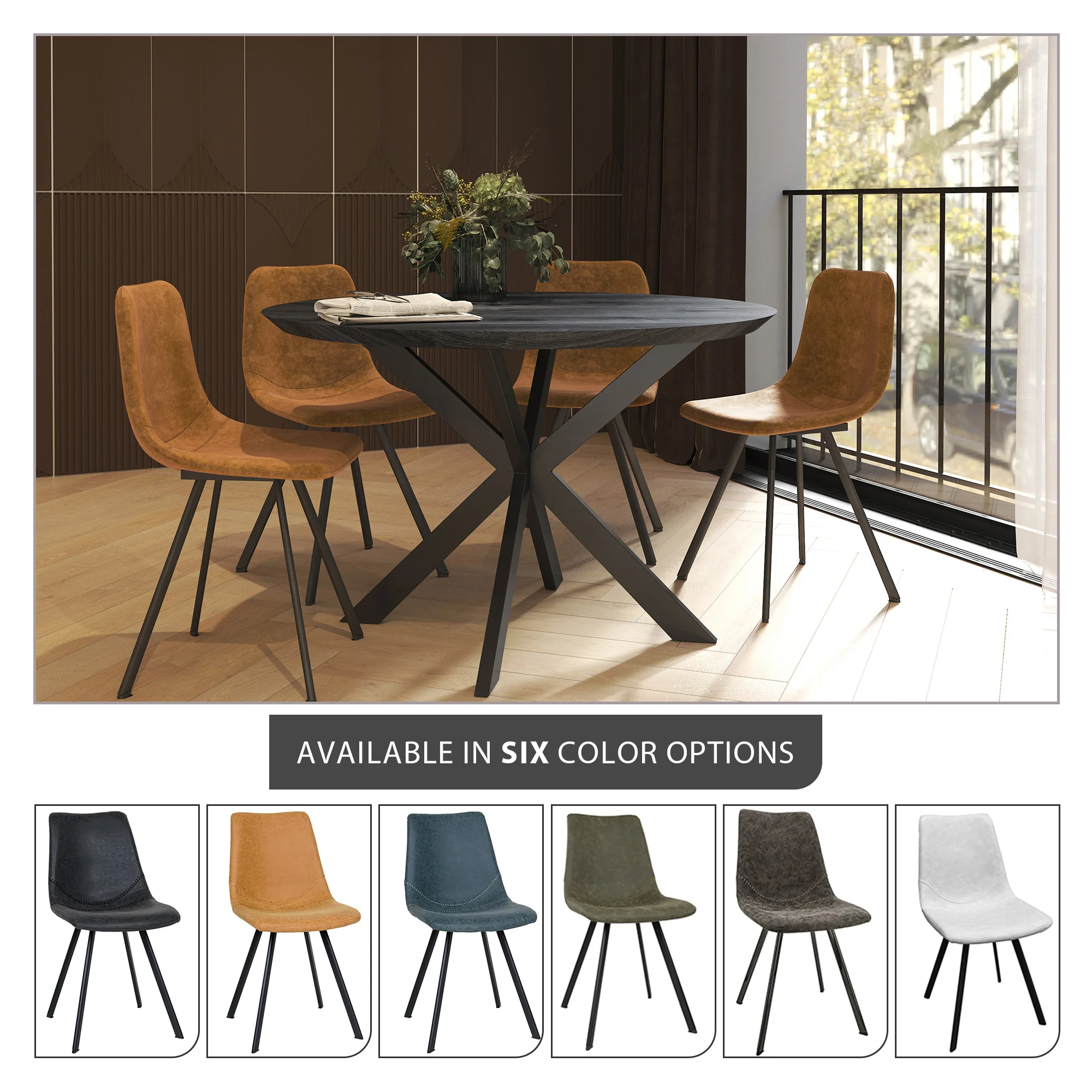 Markley Modern Leather Dining Chair With Metal Legs