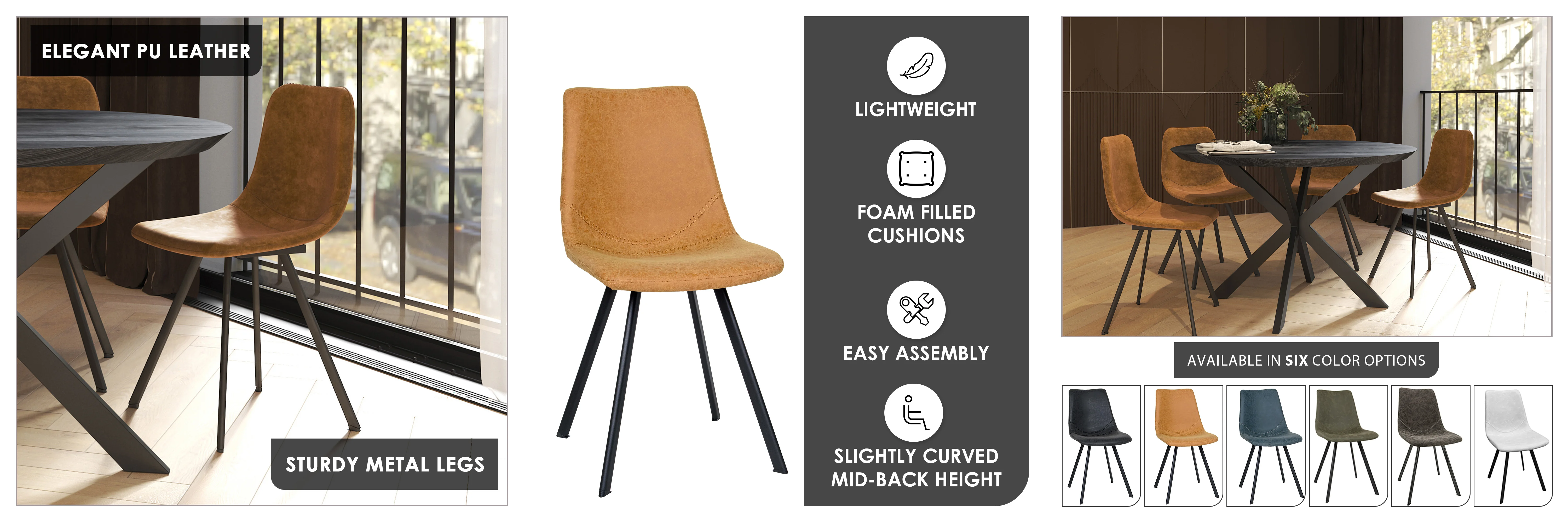 Markley Modern Leather Dining Chair With Metal Legs