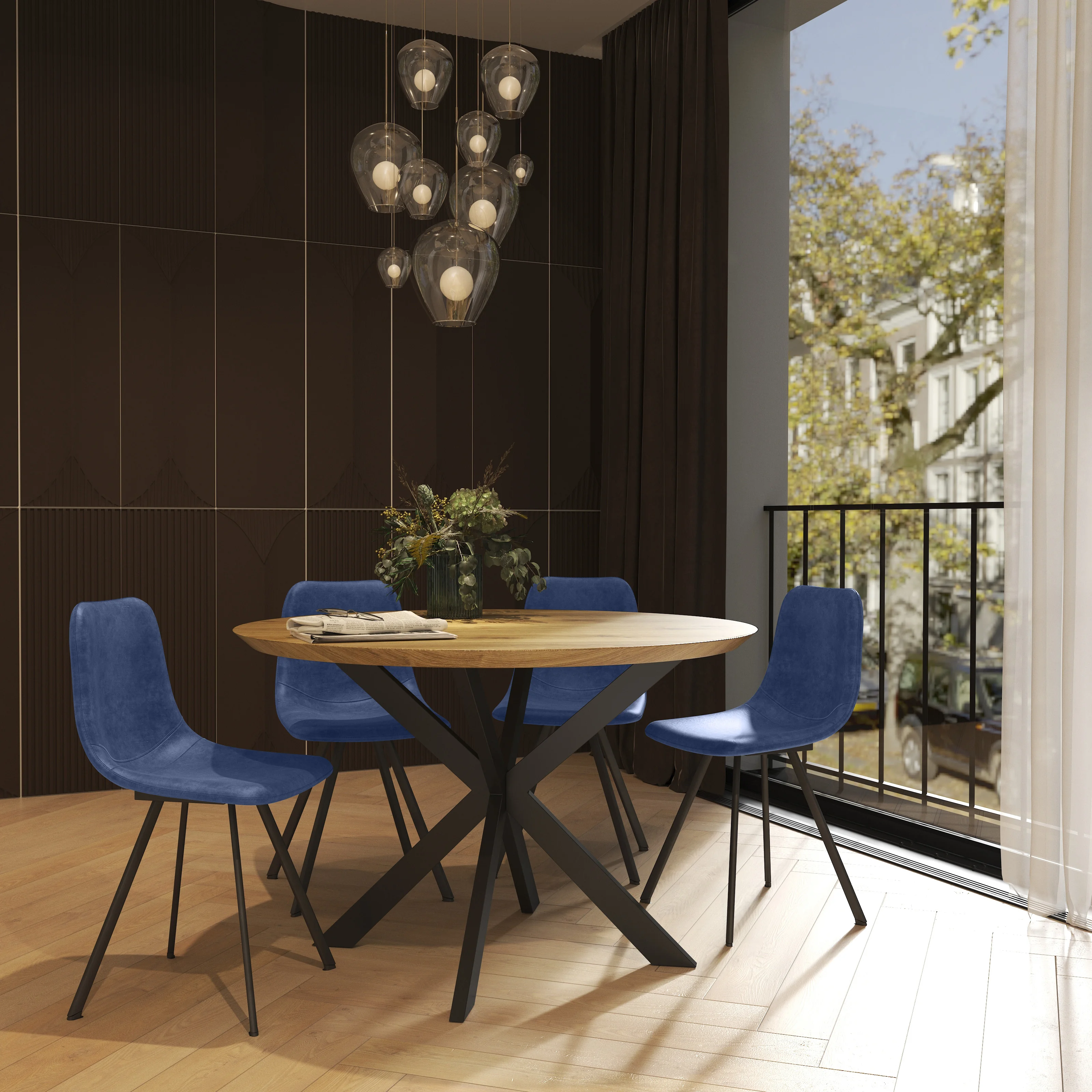 Markley Modern Leather Dining Chair With Metal Legs Set of 2