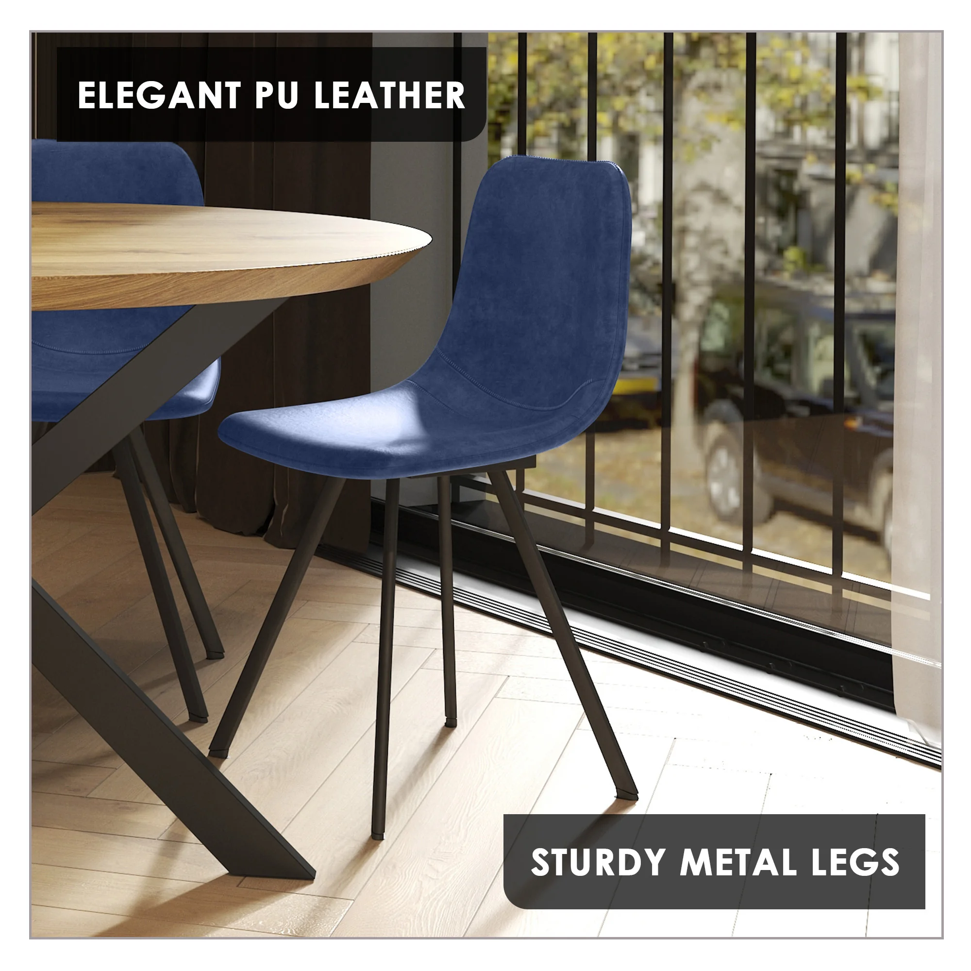 Markley Modern Leather Dining Chair With Metal Legs Set of 2