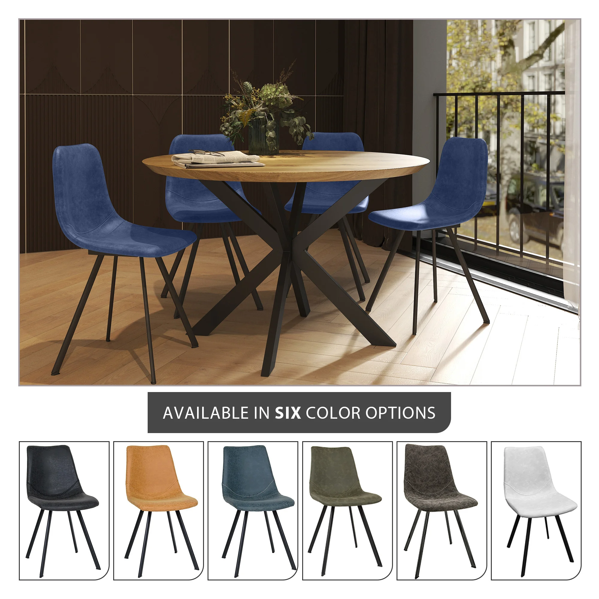 Markley Modern Leather Dining Chair With Metal Legs Set of 2