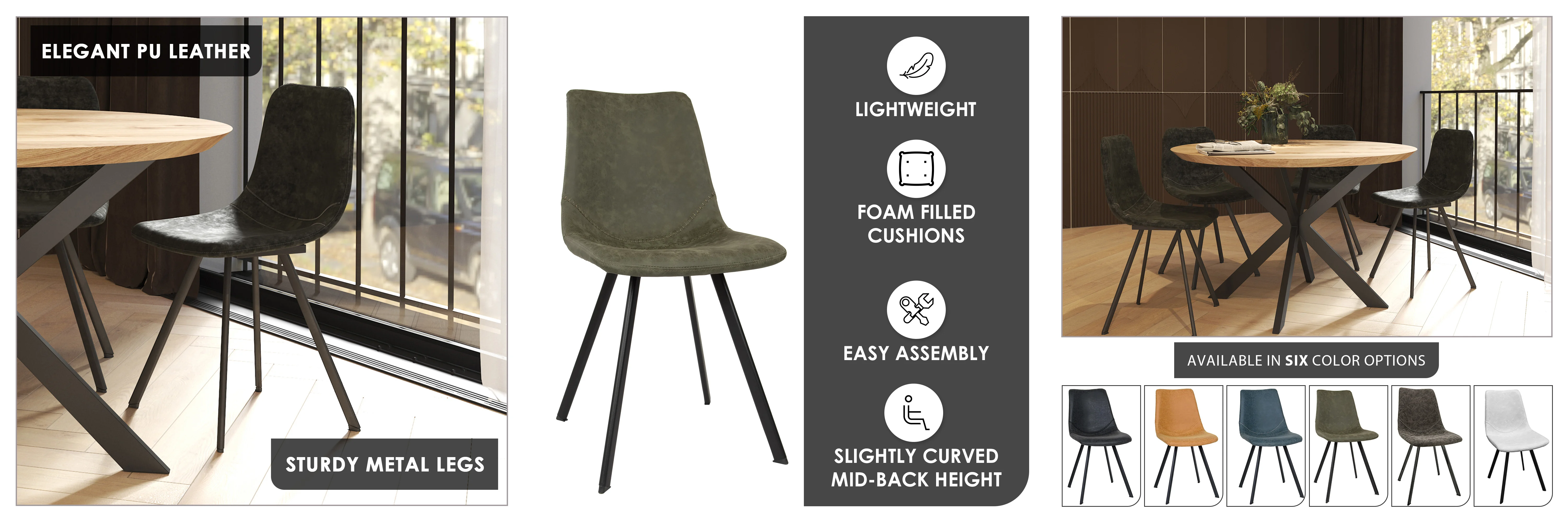 Markley Modern Leather Dining Chair With Metal Legs