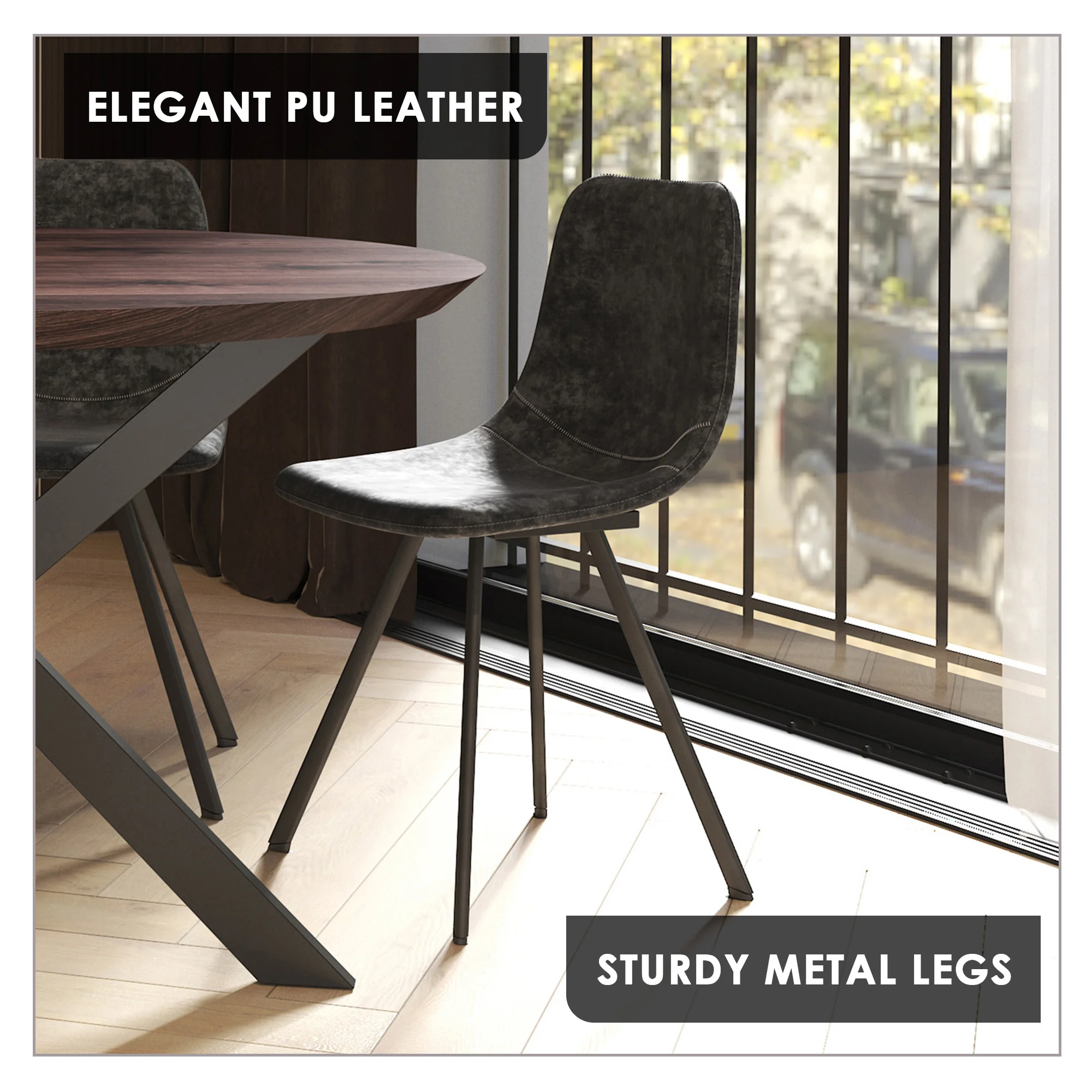 Markley Modern Leather Dining Chair With Metal Legs