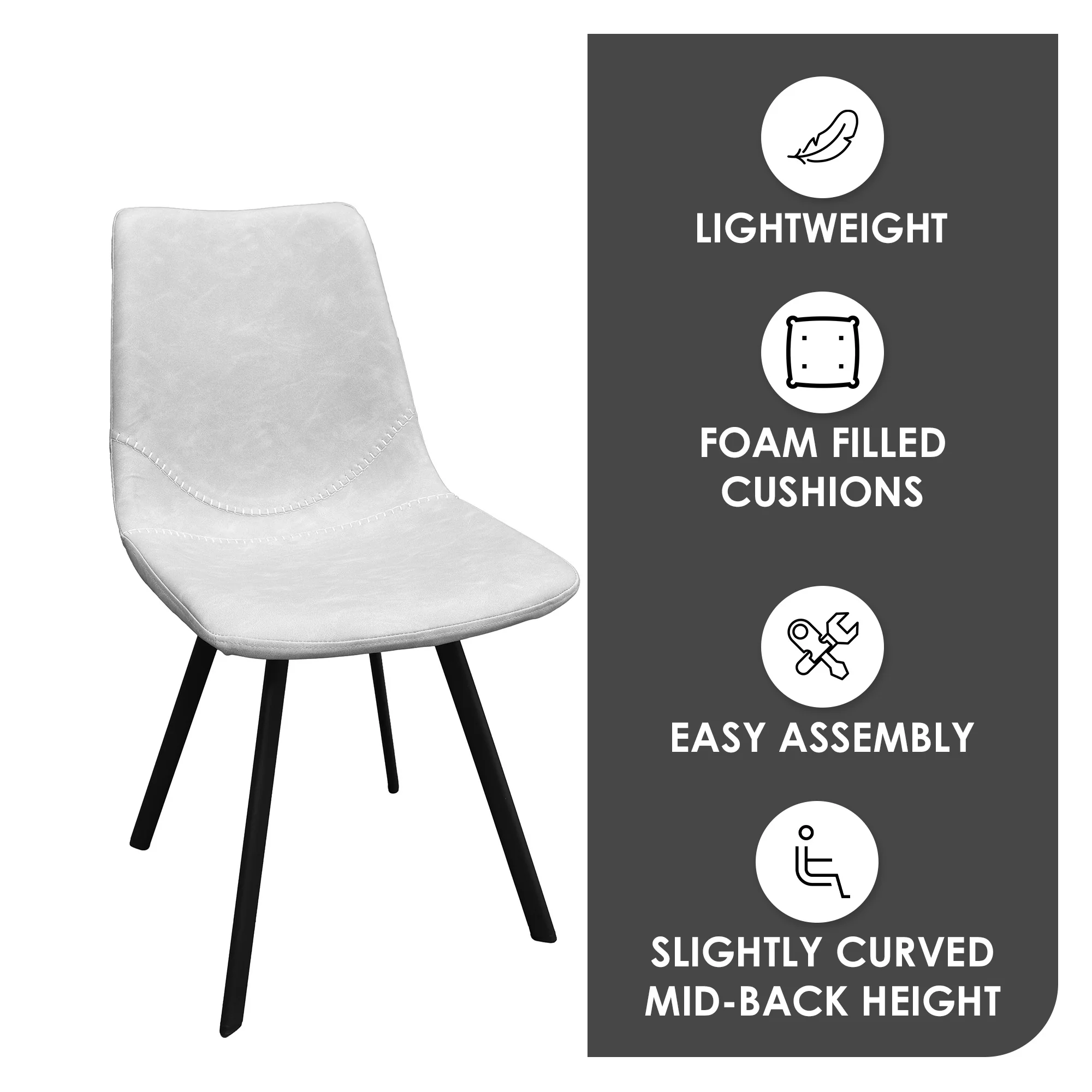 Markley Modern Leather Dining Chair With Metal Legs, Light Grey