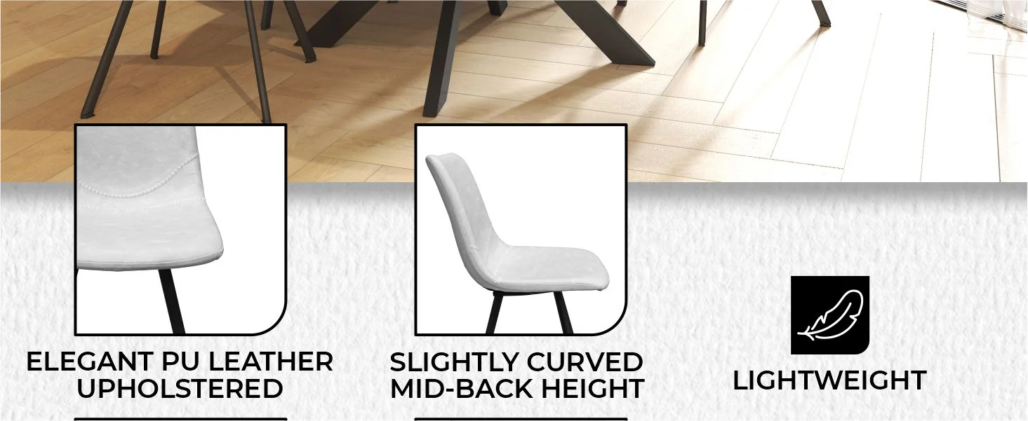 Markley Modern Leather Dining Chair With Metal Legs, Light Grey