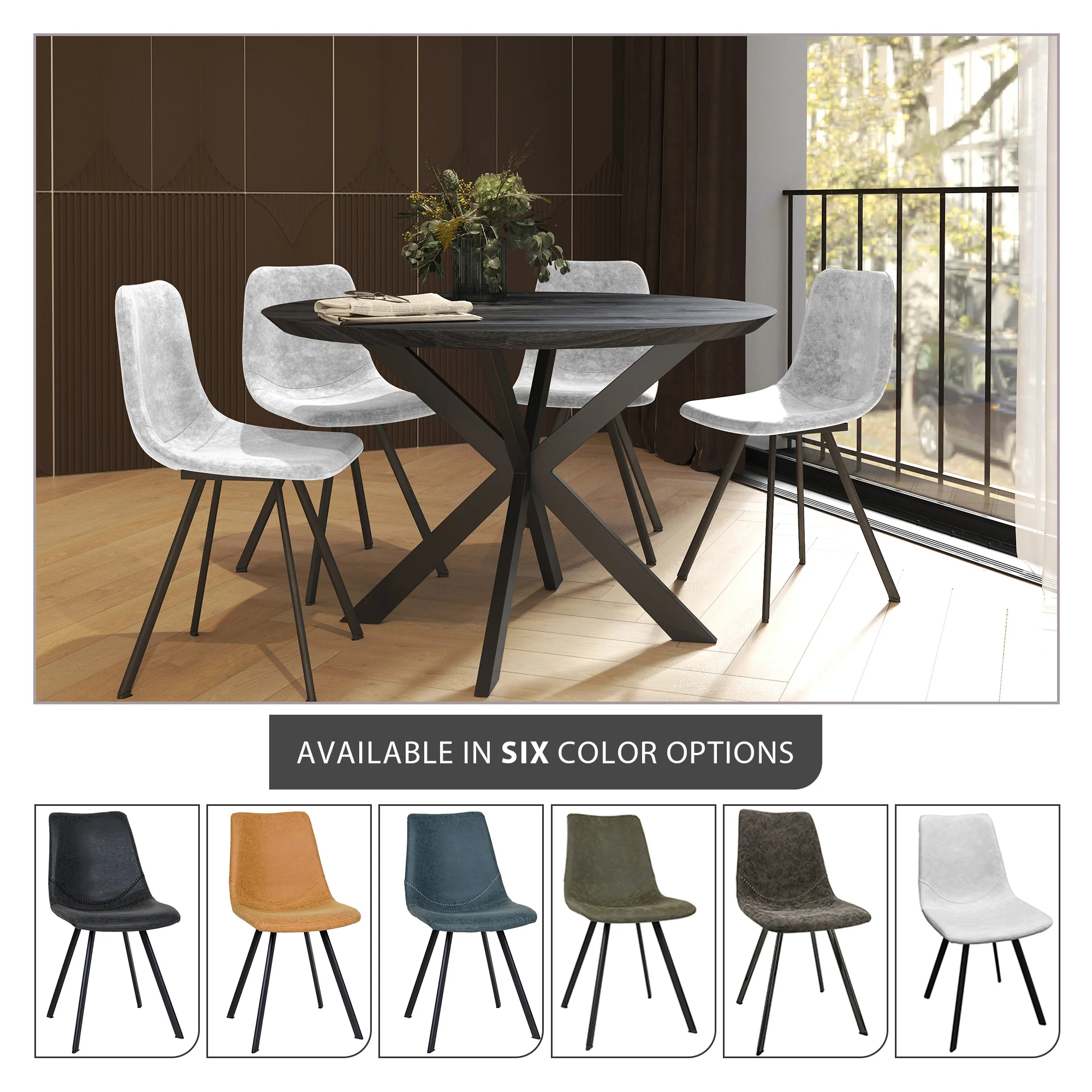 Markley Modern Leather Dining Chair With Metal Legs, Light Grey