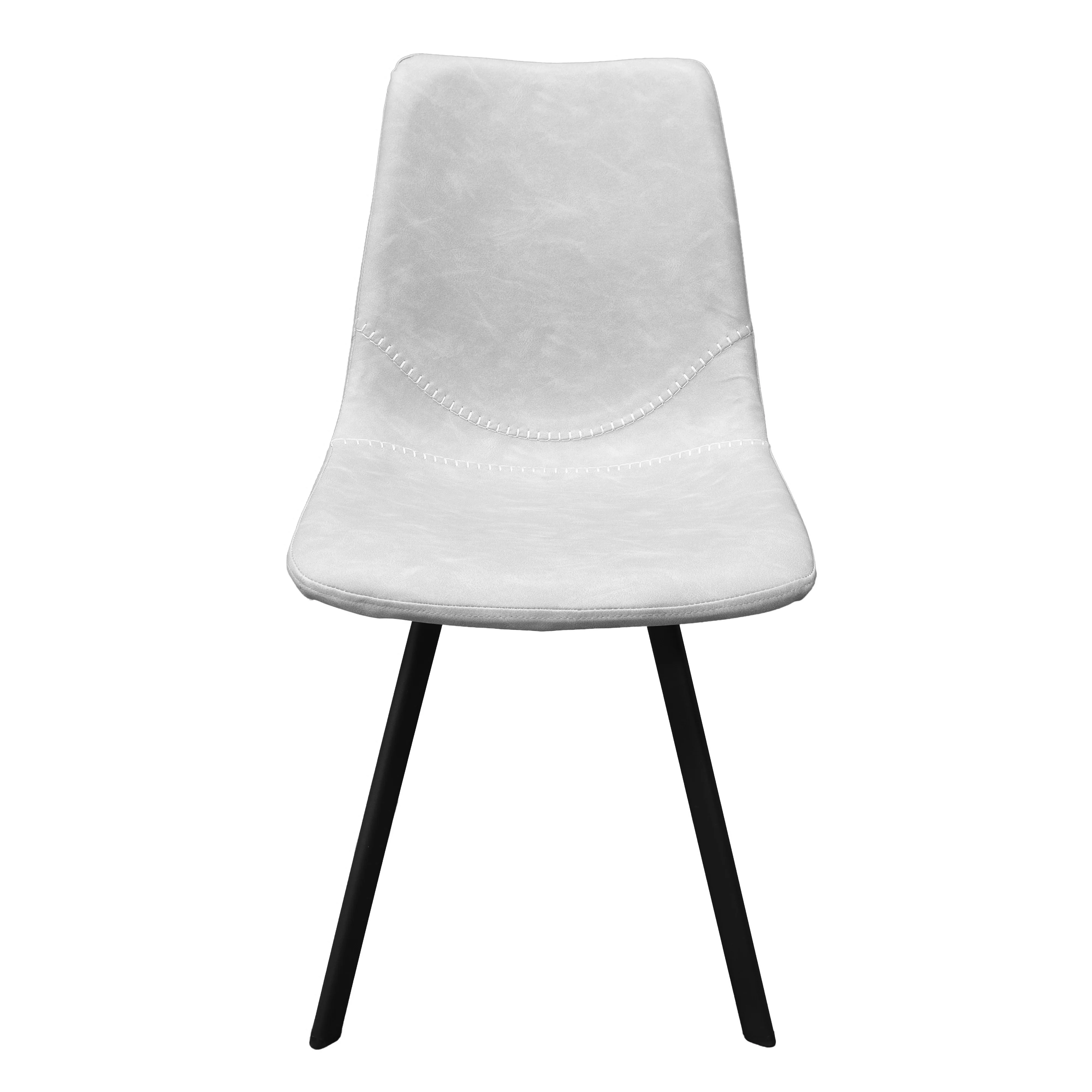 Markley Modern Leather Dining Chair With Metal Legs Set of 4, Light Grey