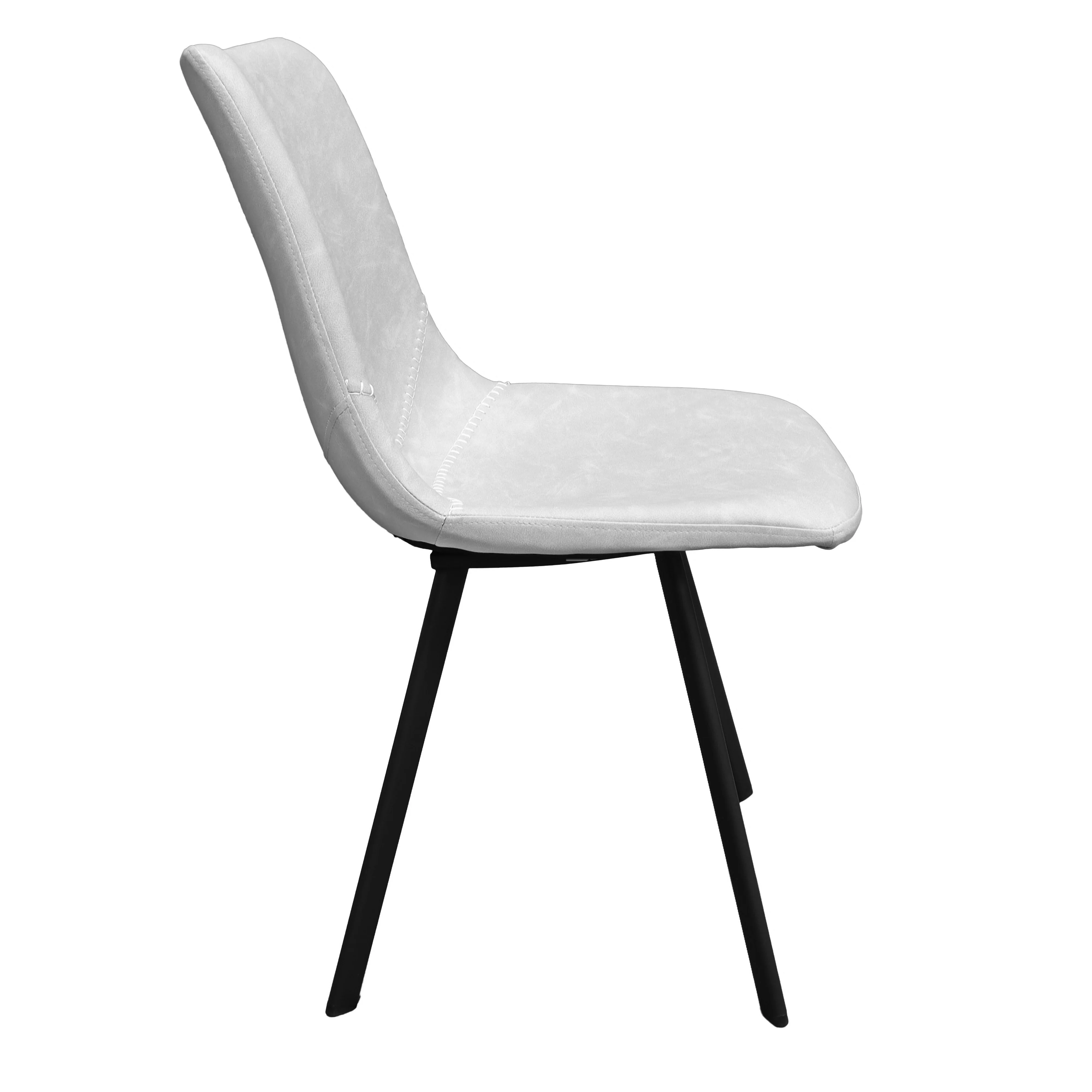 Markley Modern Leather Dining Chair With Metal Legs Set of 4, Light Grey