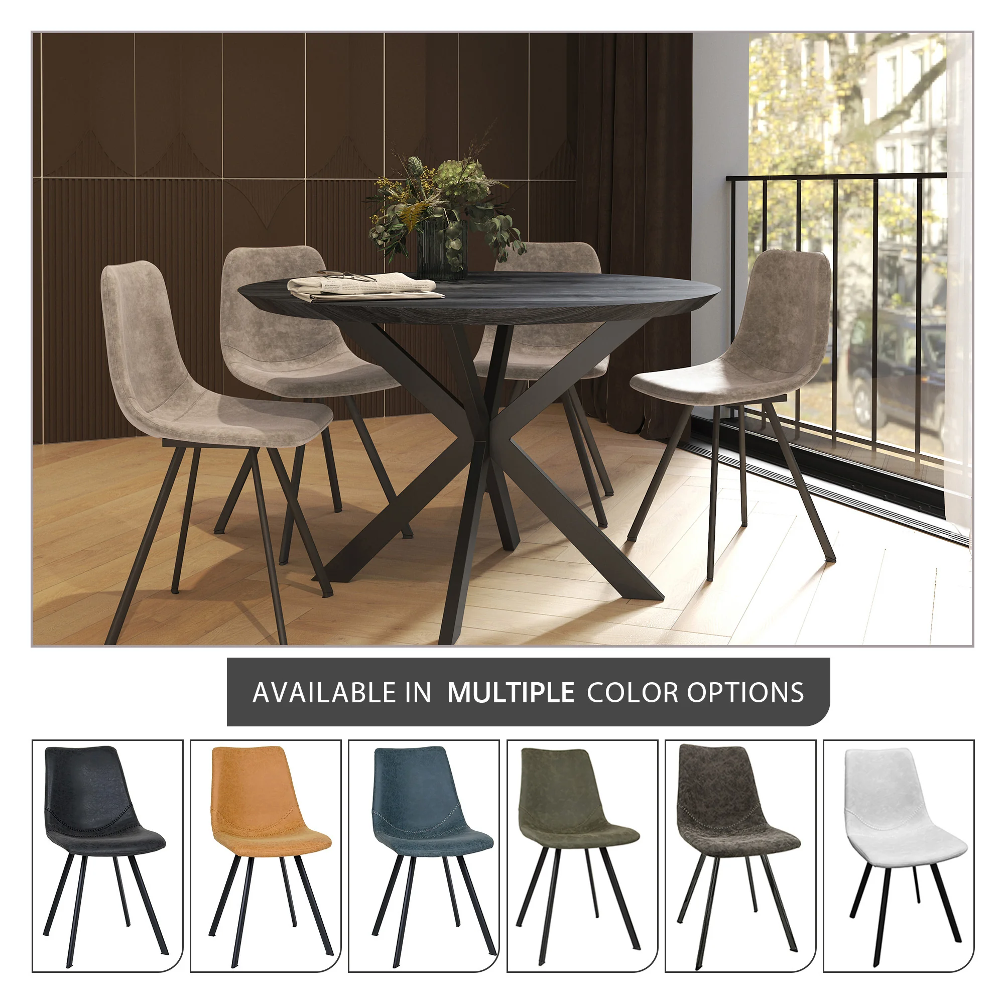 Markly Modern Leather Dining Chair With Metal Legs in Taupe